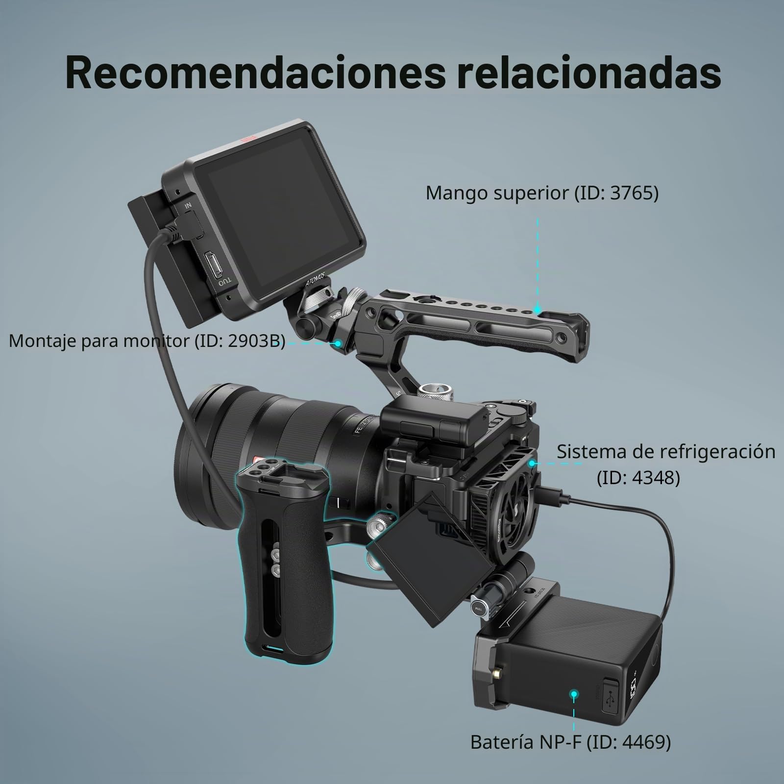 SMALLRIG Mango Lateral Mini con Tornillos de 1/4" -20 para Jaula de Cámara, Ajustable hacia Arriba y hacia Abajo, para Mano Izquierda o Derecha, con Zapata Fría Incorporada y Orificio Roscado - 4756