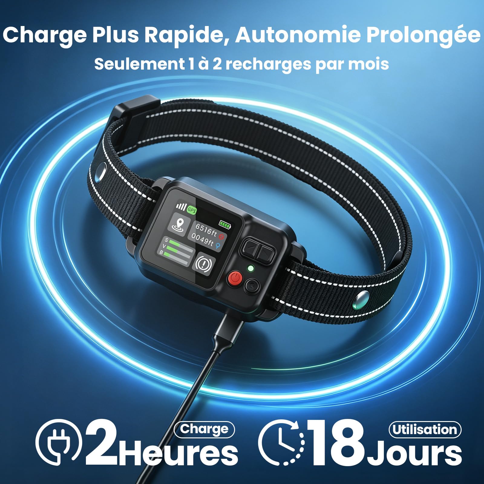 Collier Anti Fugue Chien sans Fil GPS, Collier GPS pour Chien avec Écran Couleur, Clôture GPS Intelligente Haute Précision, Réglable 30-999M, IPX7 Étanche, Utilisation Simple