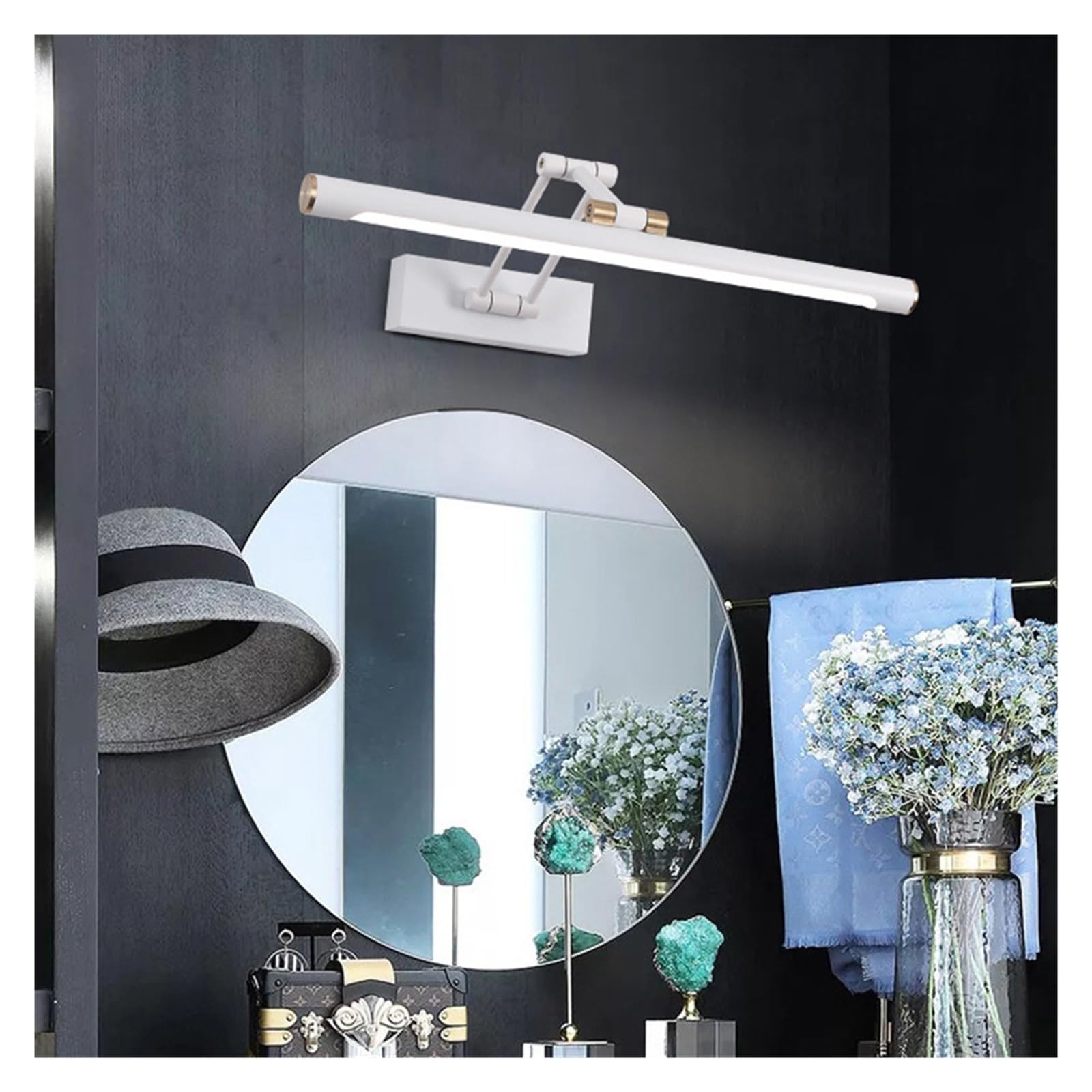Światła obrazu Światło lustrzane LED Kinkiet Nowoczesna Łazienka Kinkiet 43cm 58cm AC85-265V Oświetlenie wewnętrzne Sypialnia Kinkiety Ścienne Oprawy oświetleniowe (Color : Warm, Size : White 43cm
