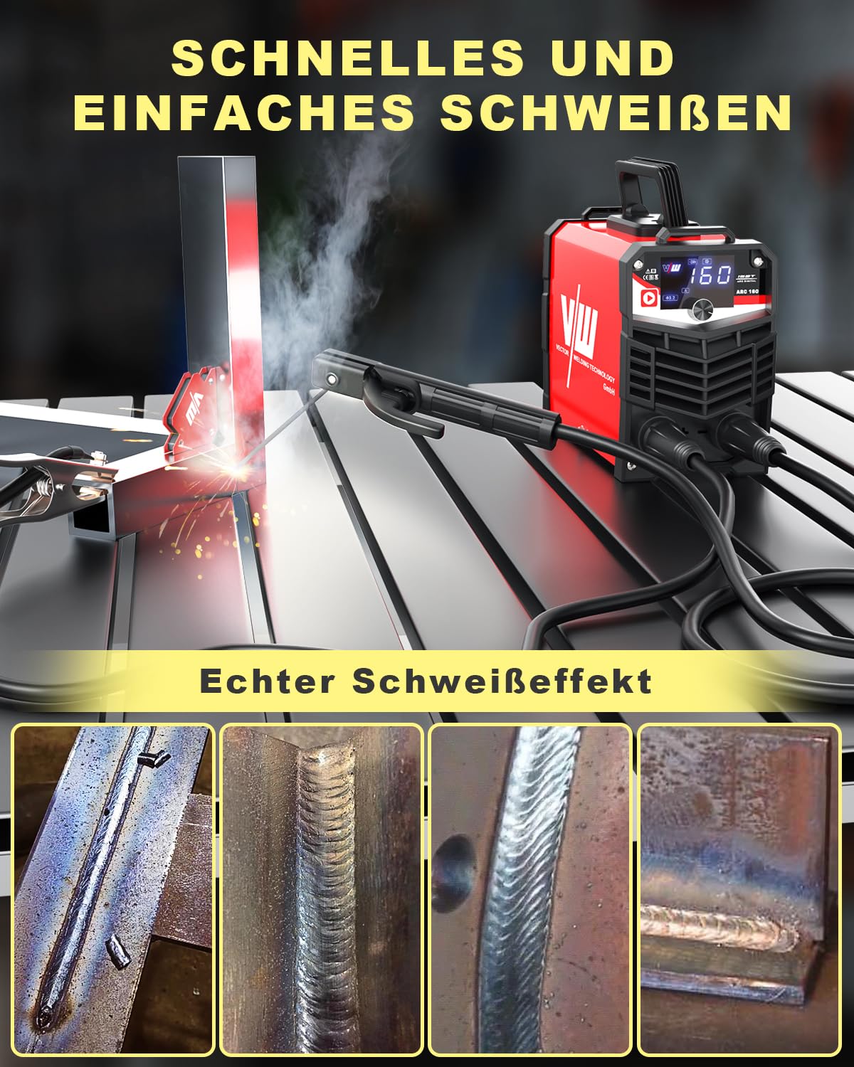 VECTOR WELDING Elektroden Schweißgerät MMA 160A - Schweißgerät Elektrode - Inverter Schweissgerät - Digitales Display - Einsteigergerät - Elektro Schweißgerät - IGBT ARC 160