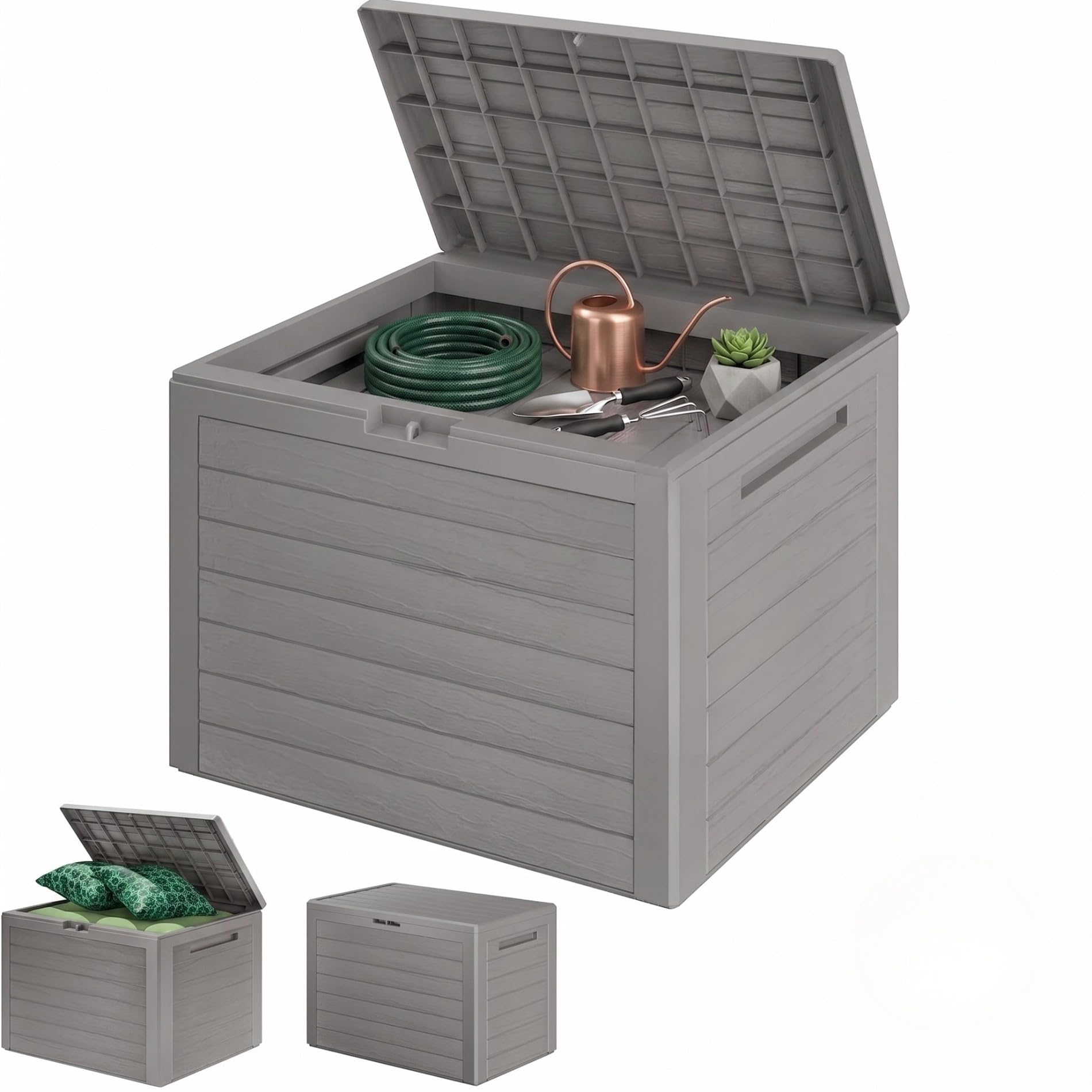 CASARIA® 190L Garden Storage Box - Outdoor Utility Chest Organiser - Weatherproof Plastic, Lockable Lid, Carry Handles, Compact & Portable - For Garden, Patio, Balcony, Decking - Grey
