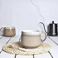 Vista 4 de Bosmarlin Large Ceramic Wide Coffee Latte Mug Set of 2, 18 Oz, Big Stoneware Tea Cup for Office and Home, Dishwasher and Microwave Safe