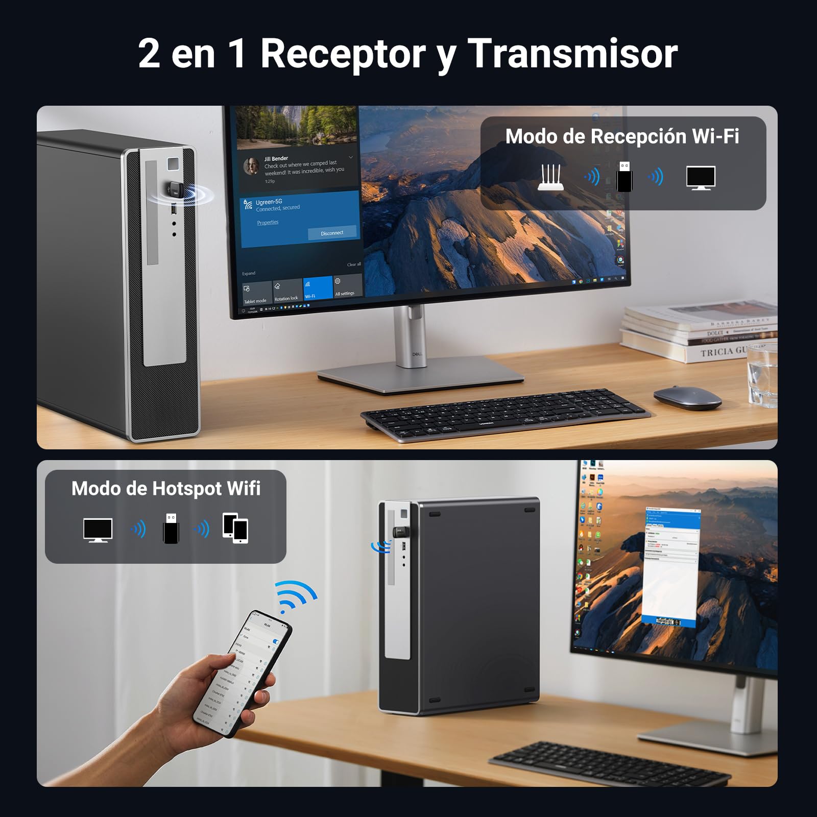 UGREEN Adaptador WiFi 6 AX900Mbps Stick USB 3.0 Antena Doble Banda 5GHz 2.4GHz Dongle Inalámbrico para PC