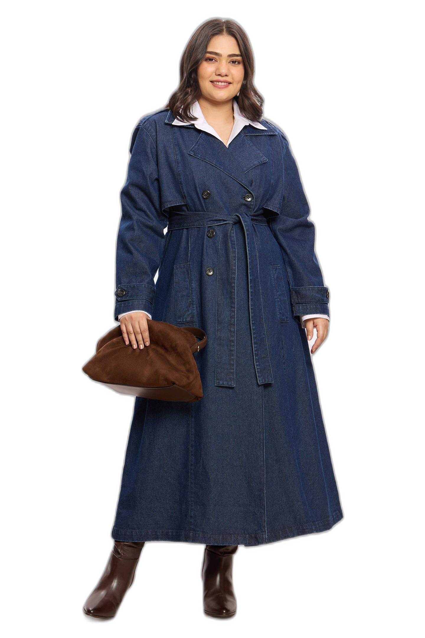 beyond the curve - virgio VIRGIO Women’s Denim Trench Coat – Beyond the Curve Midi Length Relaxed Fit Jacket, Airport Look Outerwear, Double-Breasted Button Closure, Back Flap Vent, Functional Pockets, Stylish Travel-picture-52