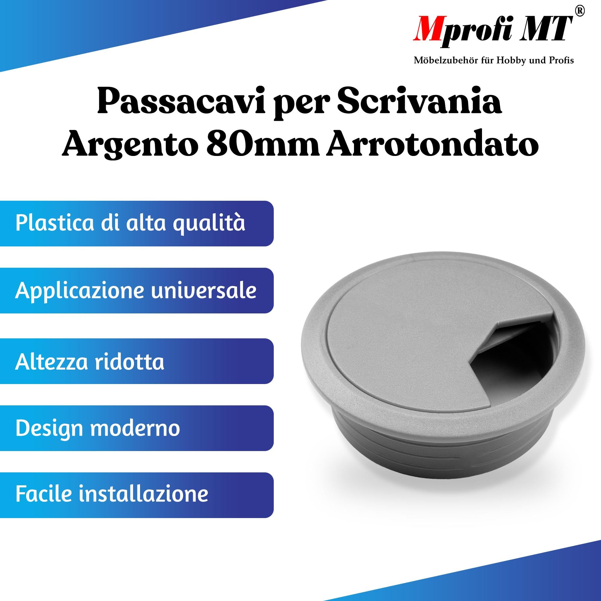 Mprofi MT® 2 Pezzi | Passacavi per Scrivania Argento Ø80mm | Organizzatore per Mobili per Ufficio | Passacavi in Plastica | Organizzatore per Scrivania | Scatola Cavi | Tappo Passacavi Per Scrivania