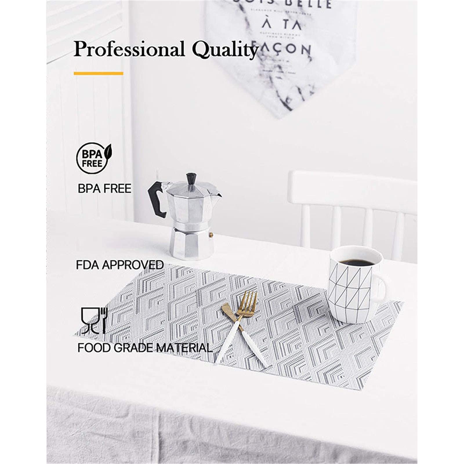 Juego de 8 manteles Individuales, salvamanteles Individual PVC para restaurantes, Ideales para decoración de la Mesa de la Cocina, Antideslizante y Lavable, 45cmx30cm, Brown