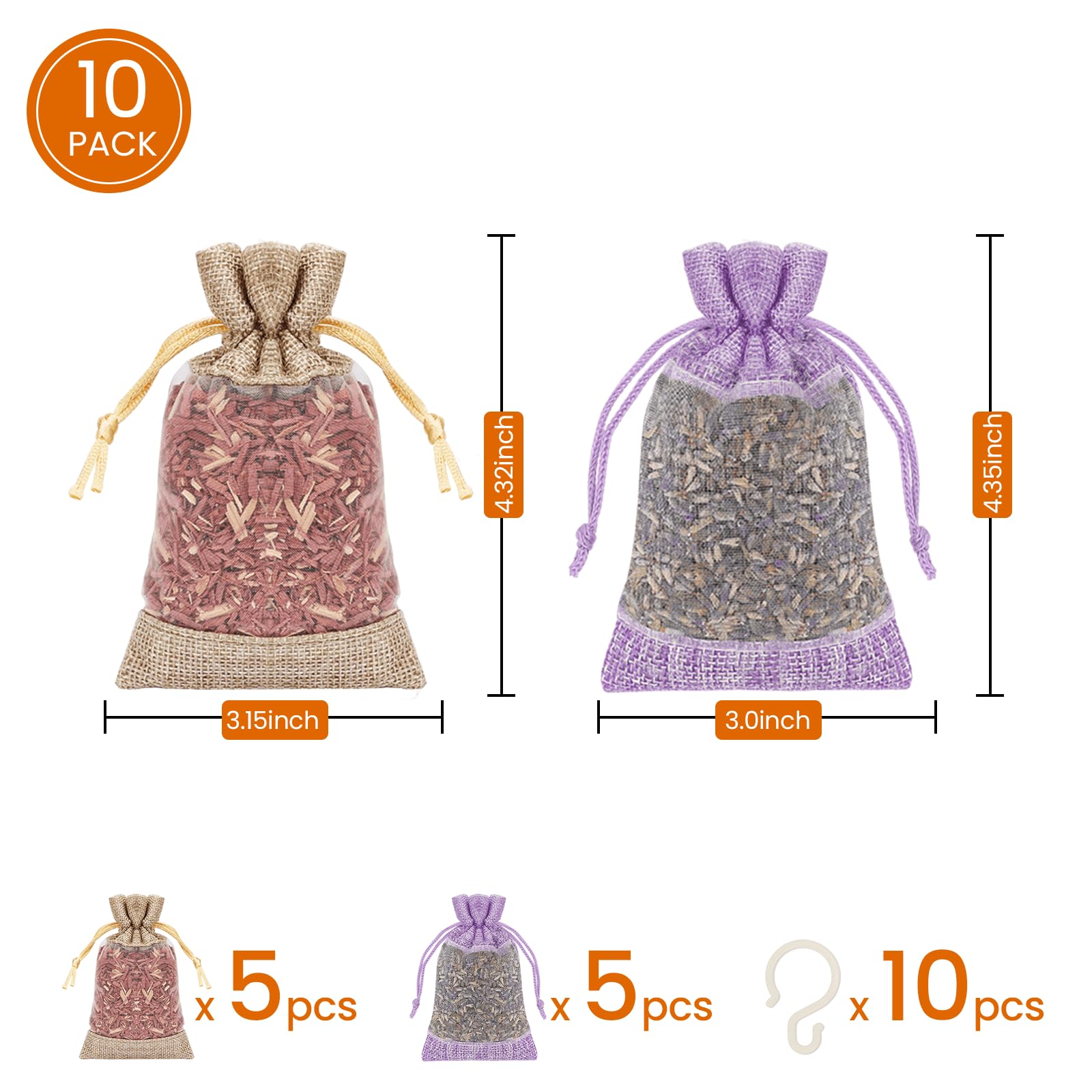 Homode Cedar Blocks and Lavender Sachets for Closets and Drawers - Pack of 10 Cedar Wood Chips and 1 Lavender Scent Satchel