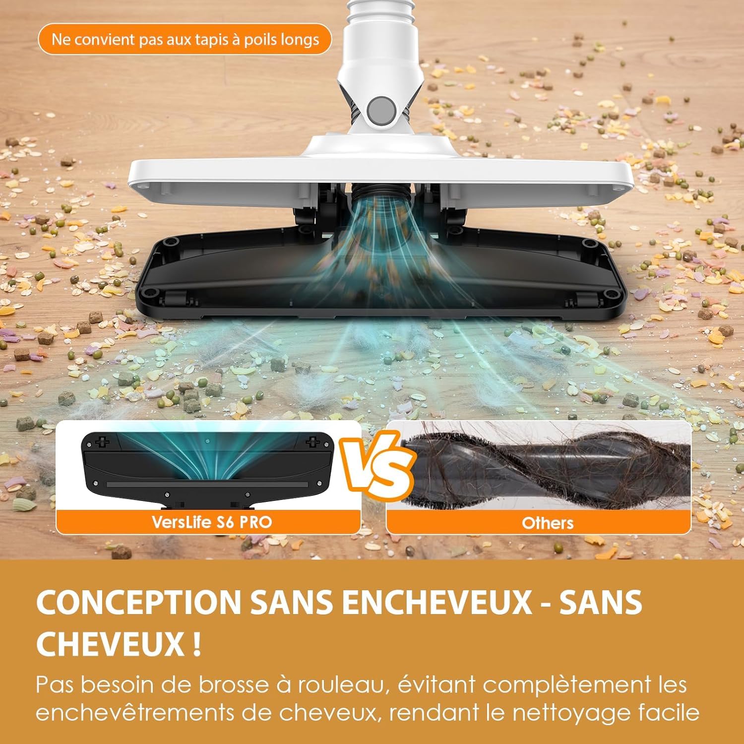 VersLife Aspirateur Balai sans Fil, Aspirateur sans Fil 30Kpa avec 30 Min d'Autonomie, 4 en 1 Aspirateur Balai sans Sac pour Les Poils d’Animaux, Tapis, Sols (Blanc)