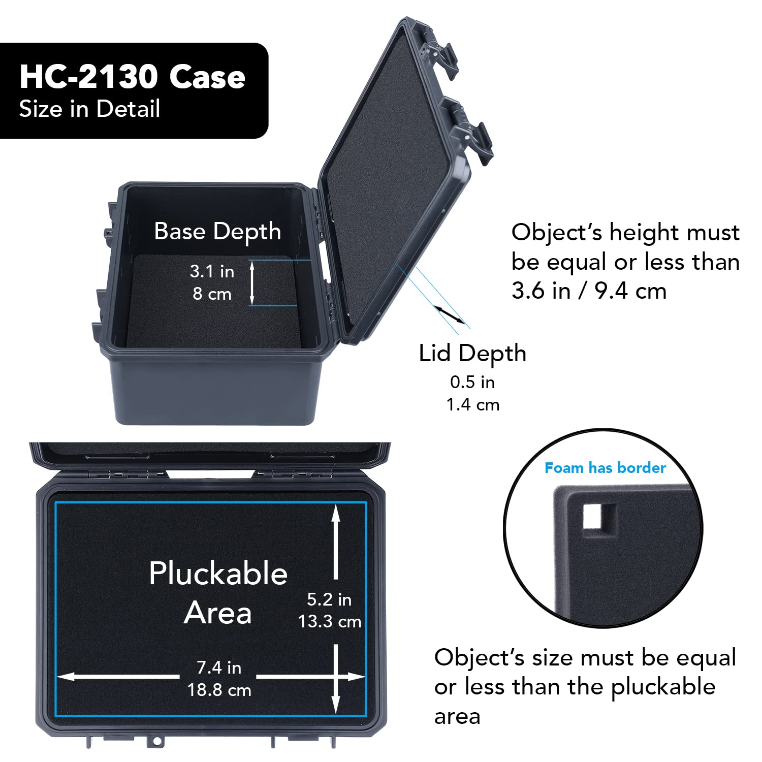 Lykus HC-2130 Mini Etui Valise avec Mousse, Taille intérieure 21,1x15,1x9,4 cm, IP66 résistant aux éclaboussures, Adapté aux téléphones Portables, Outils et Plus Encore | IP66 Anti-Éclaboussures, Mousse Personnalisable, Convient aux Téléphones, Outils et