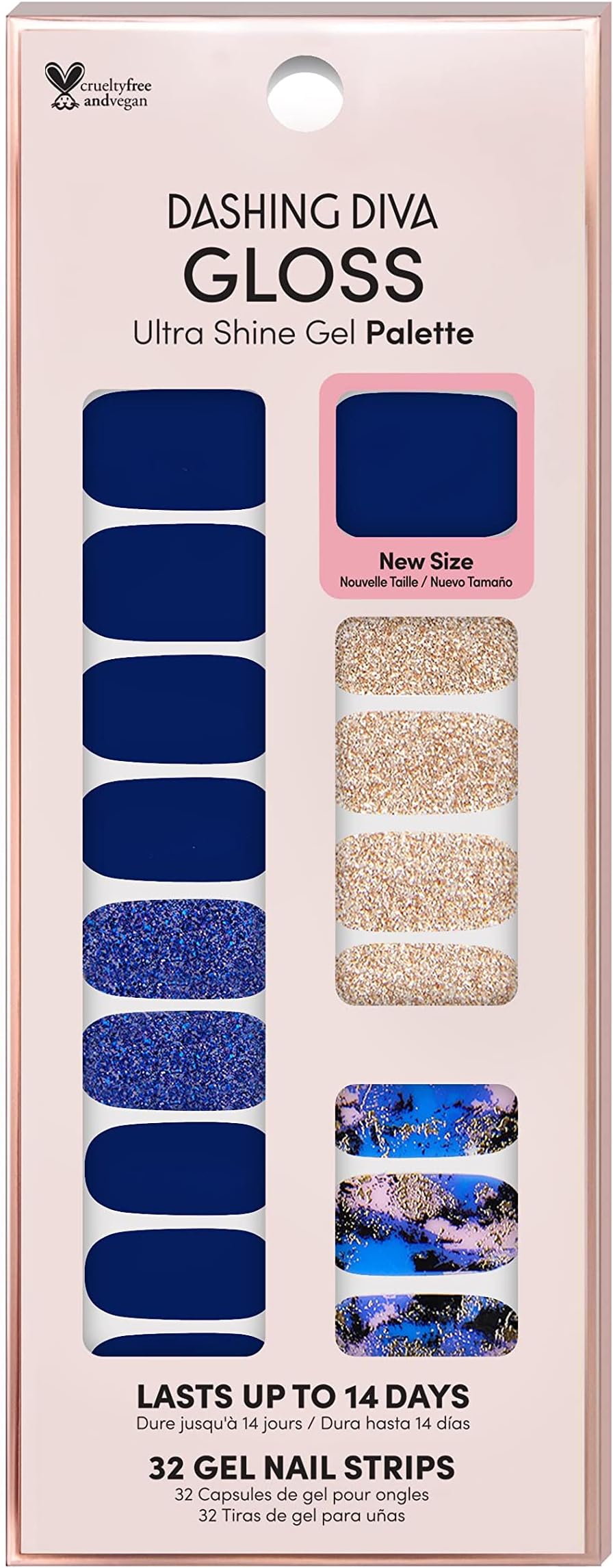 Dashing Diva Gloss Nail Strips - Blue Vixon | UV Free, Chip Resistant, Long Lasting Gel Nail Stickers | Contains 32 Nail Wraps, 1 Prep Pad, 1 Nail File