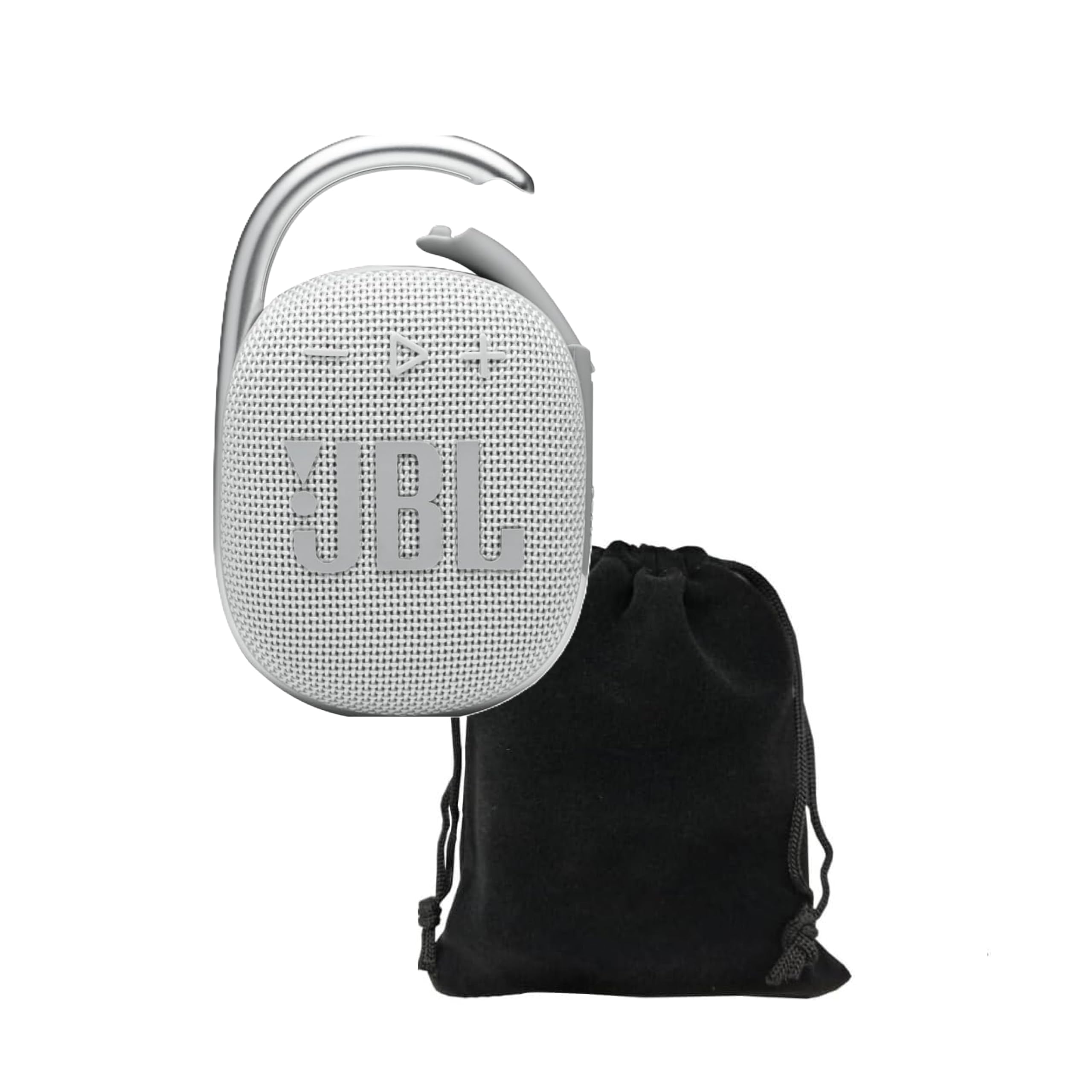 JBL Clip 4 Portable Bluetooth Speaker Bundle with Deluxe CCI Protective Carrying Pouch and Microfiber Cloth White
