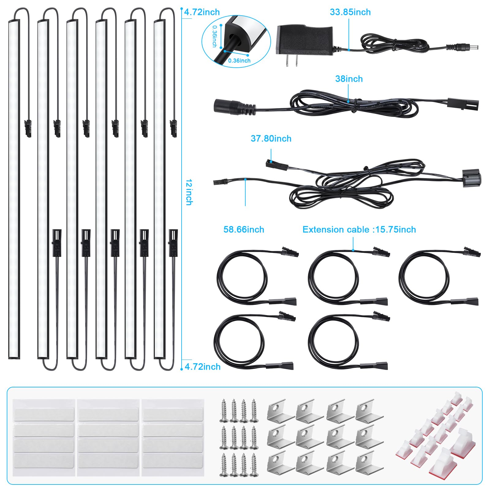 JUSJUBR - Kit luci LED attivate per porte, 6 pezzi x 12 pollici per armadi interni, bianco freddo 6000 K