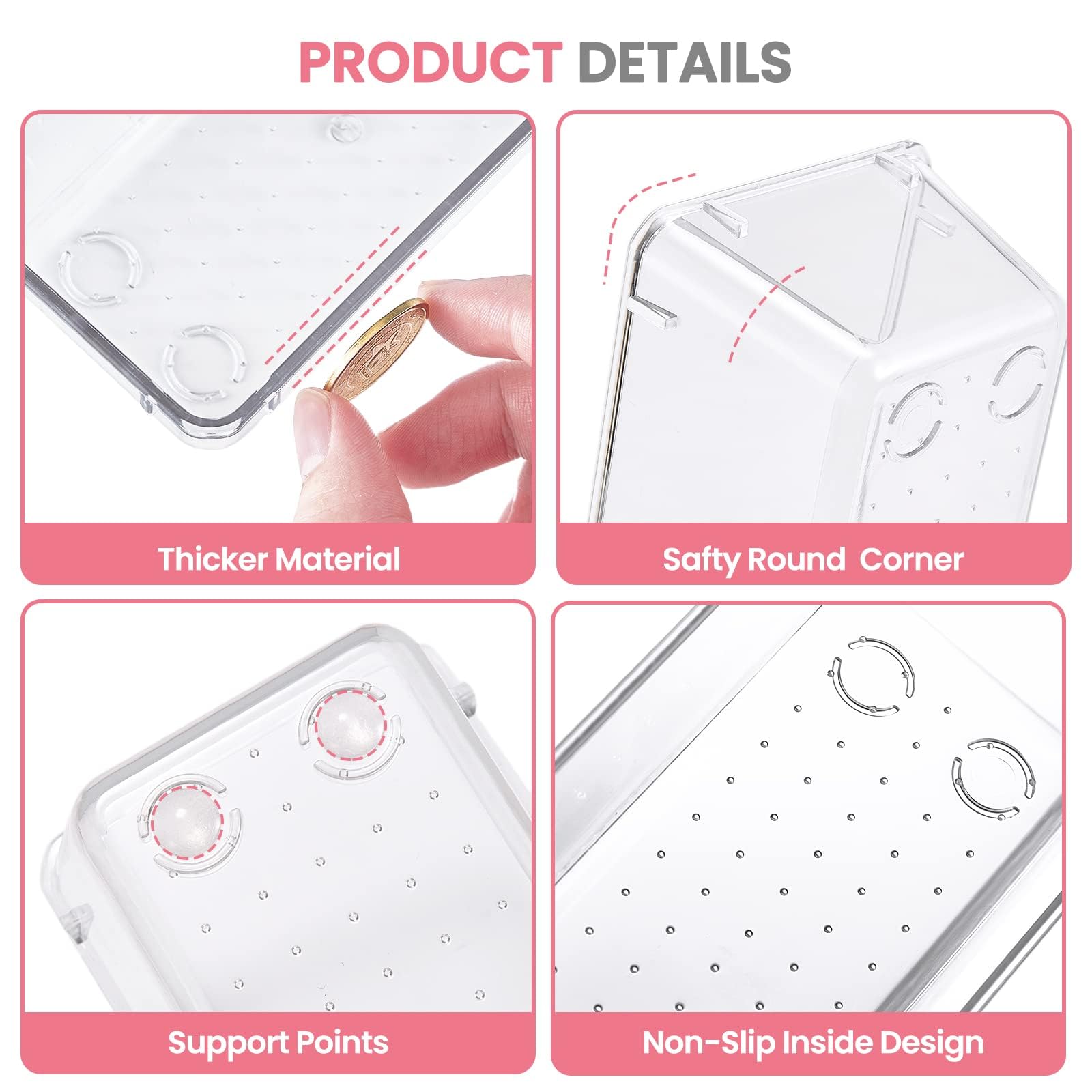 HOUSE DAY Clear Drawer Organizer Trays with Non-Slip Silicone Pads