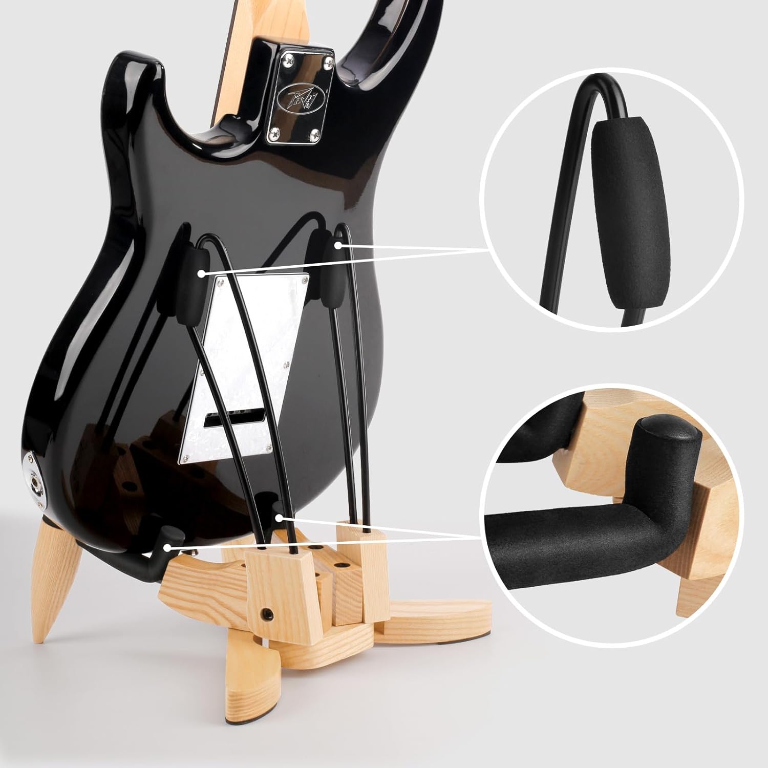 DIDA Guitar Stand for Electric Guitar, Wooden Guitar Stand, Portable Traveling Stand For Electric Guitar and Bass, Single Guitar Stand, Non Slip, Soft Foam Padded Arms (Ashwood)