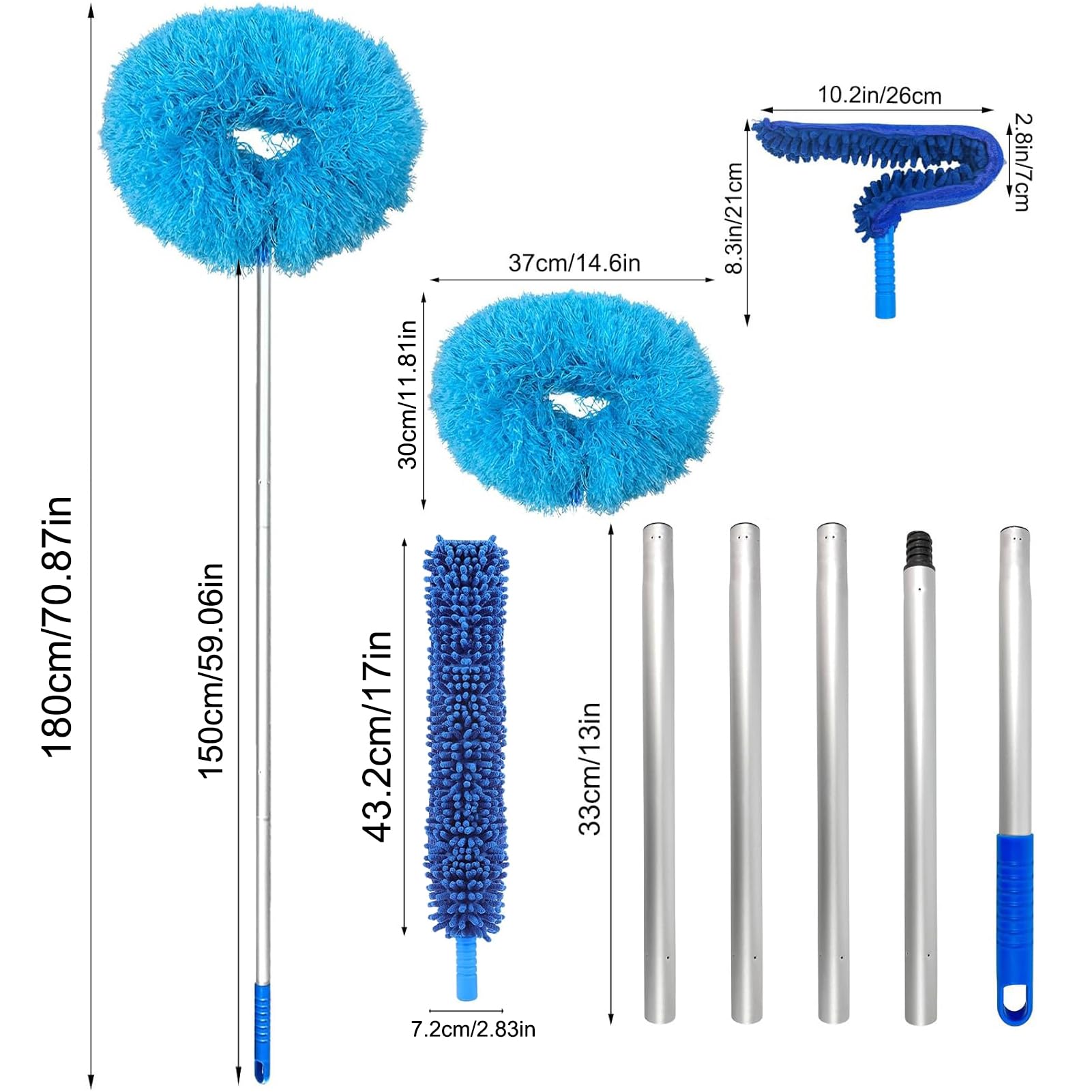 Ceiling Fan Cleaner Duster with Extension Long Handle, 2 in1 Reusable Microfiber Fan Cleaning Duster Blade Cleaner Removable Washable Adjustable for Wall Furniture Bookshelves Set 77 Inches