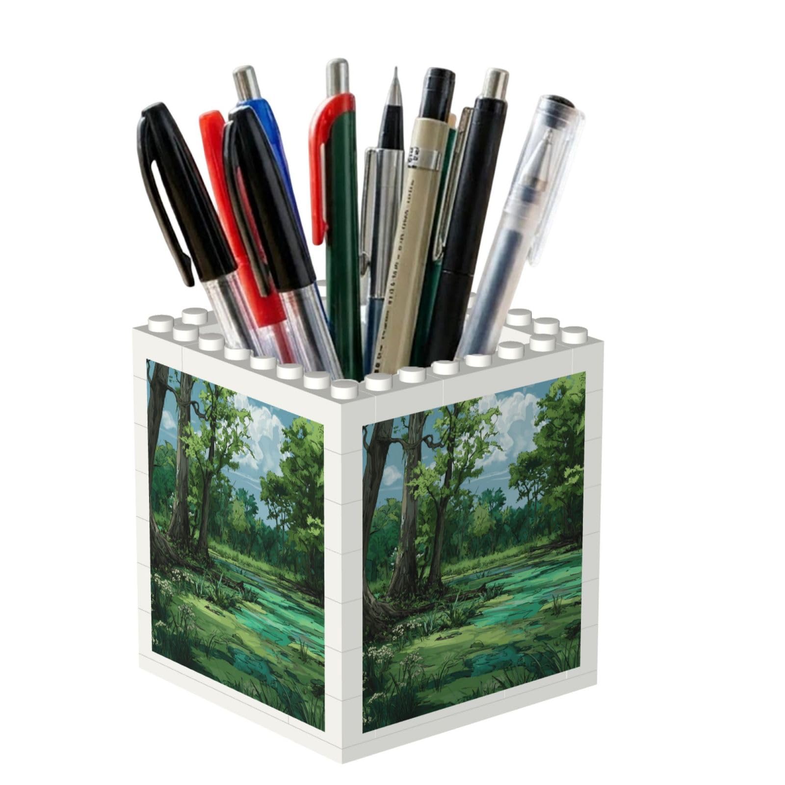 ESNAIUVCD Swamp Scenery Print Building Block Pen Holder - Pencil Holder For Desk/Classroom,Desk Accessories, Multifunctional Office Supplies Pen Organizer Pencil Cups(2pcs)