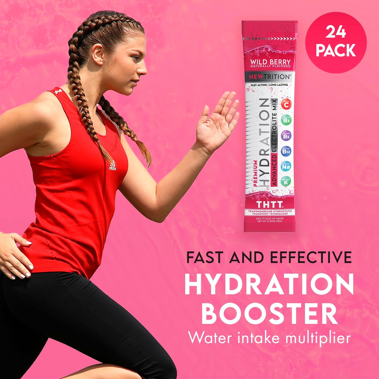 Hydration Powder, Wild Berry Pack of 24 Electrolyte Powder Packets, Naturally Flavored Hydrating Packets for Water, Fast Acting Hydrate Electrolytes with Vitamins B & C, Energy & Recovery