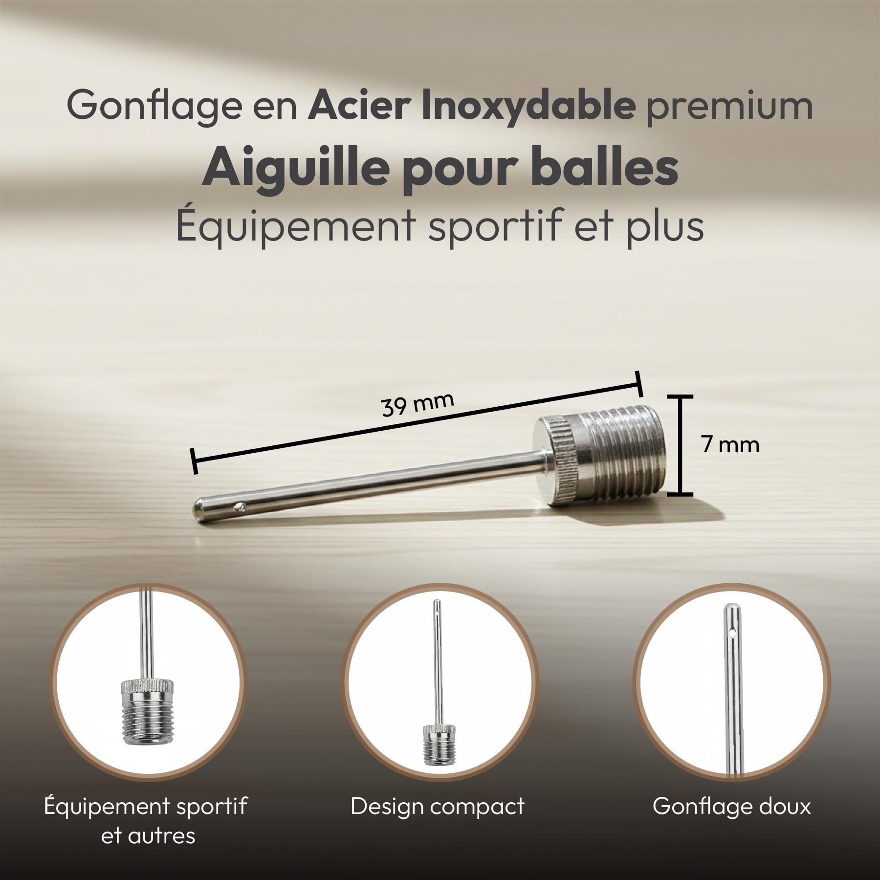 Lionstrike Aiguille De Gonflage De Ballon en Acier Inoxydable - Adaptateur pour Pompe à Ballon avec Trous Latéraux pour Un Flux D’air Fluide - Compatible Pompes Basket, Volley, Handball | Lot De 2