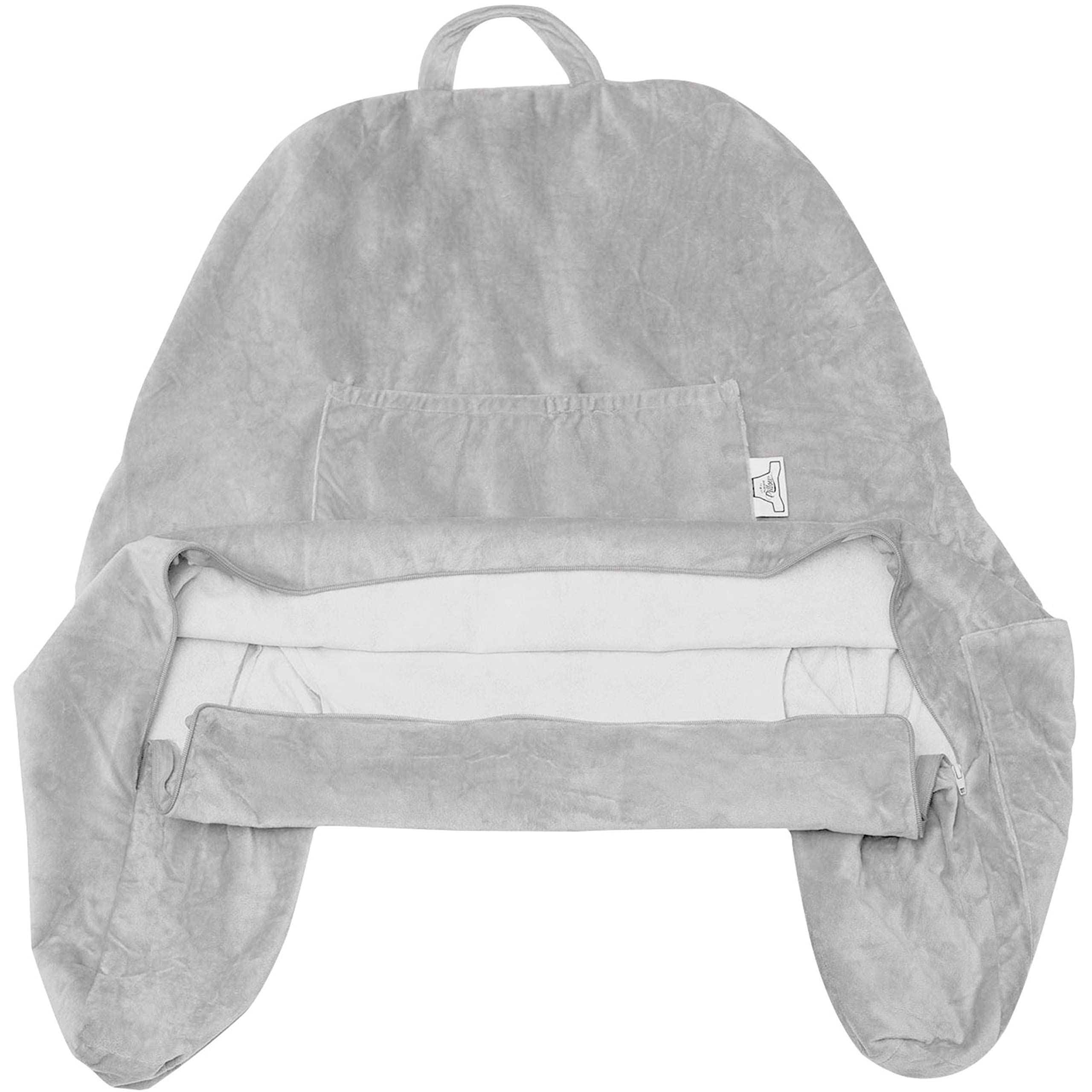 Husband Pillow Reading Pillow Cover Only - Reading Chair Cover with Generous Back & Side Pockets - Standard Light Grey - Soft Washable Plush Micro