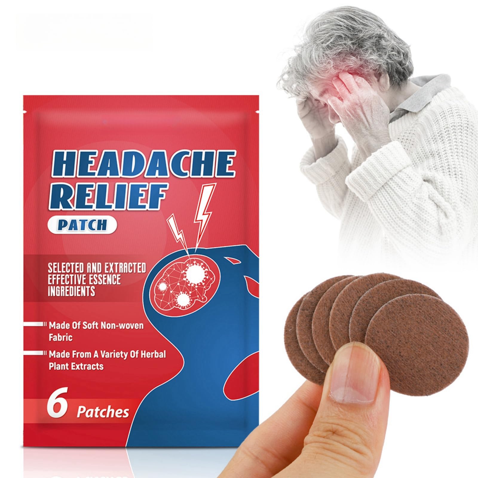 Headache Relief Patch 6 Pack, Soothes Headache, Dizziness, Tension - Relieves Head Pressure & Vertigo - Acupoint Care for Holistic Body Relief - Discreet and Comfortable Wear On-the-Go Use
