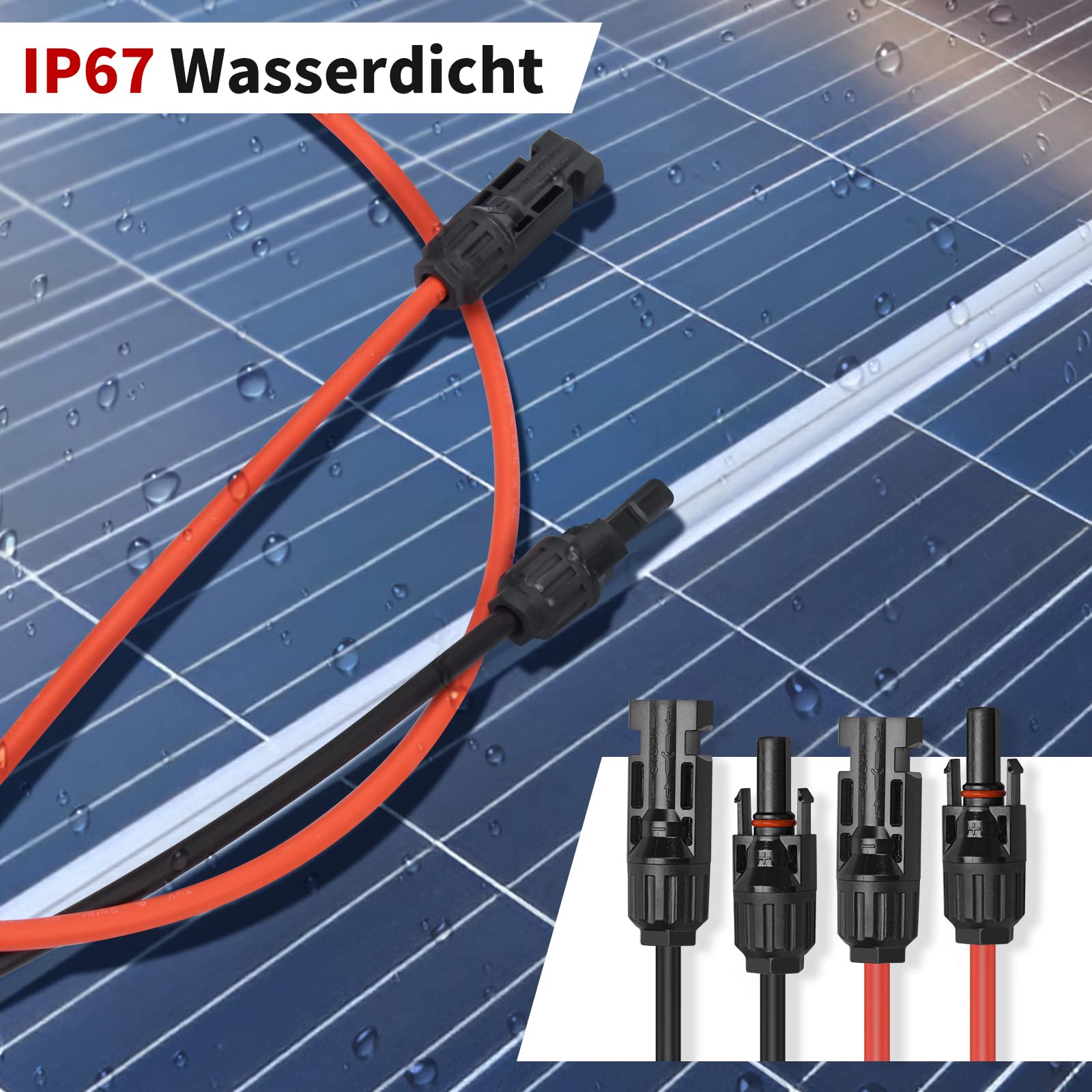 Wvoillty Solarkabel Verlängerung 4mm² - 2m Mit IP67 Steckern, Wasserdicht Für Photovoltaik Anlagen