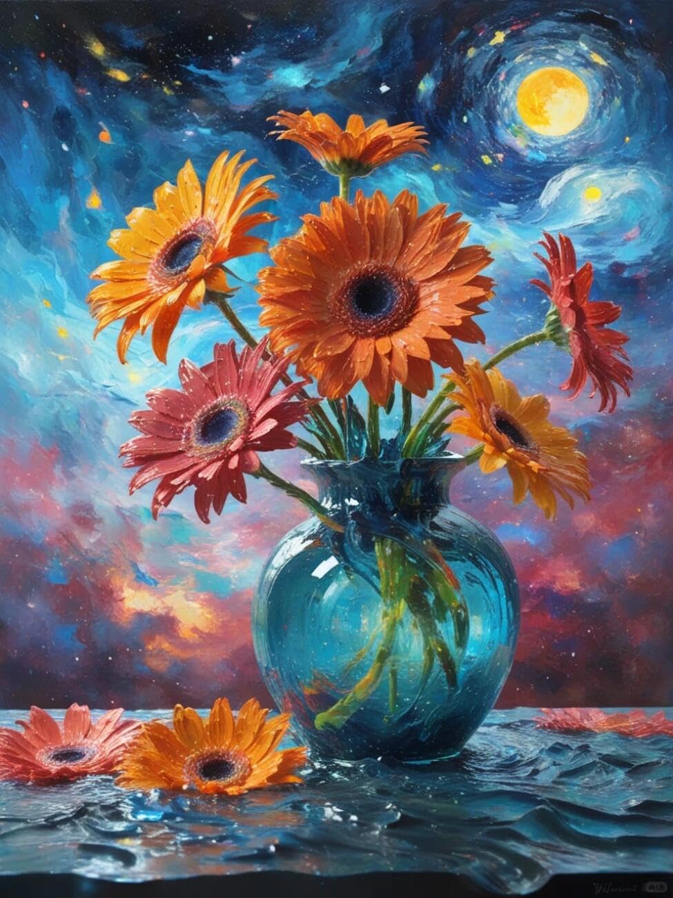 Henypt Cross Stitch Kits Chrysanthemums in a vase Flowers DIY Needlepoint Set for Adults Beginners with Accessories Home & Leisure/Gifts 14CT 40x50cm