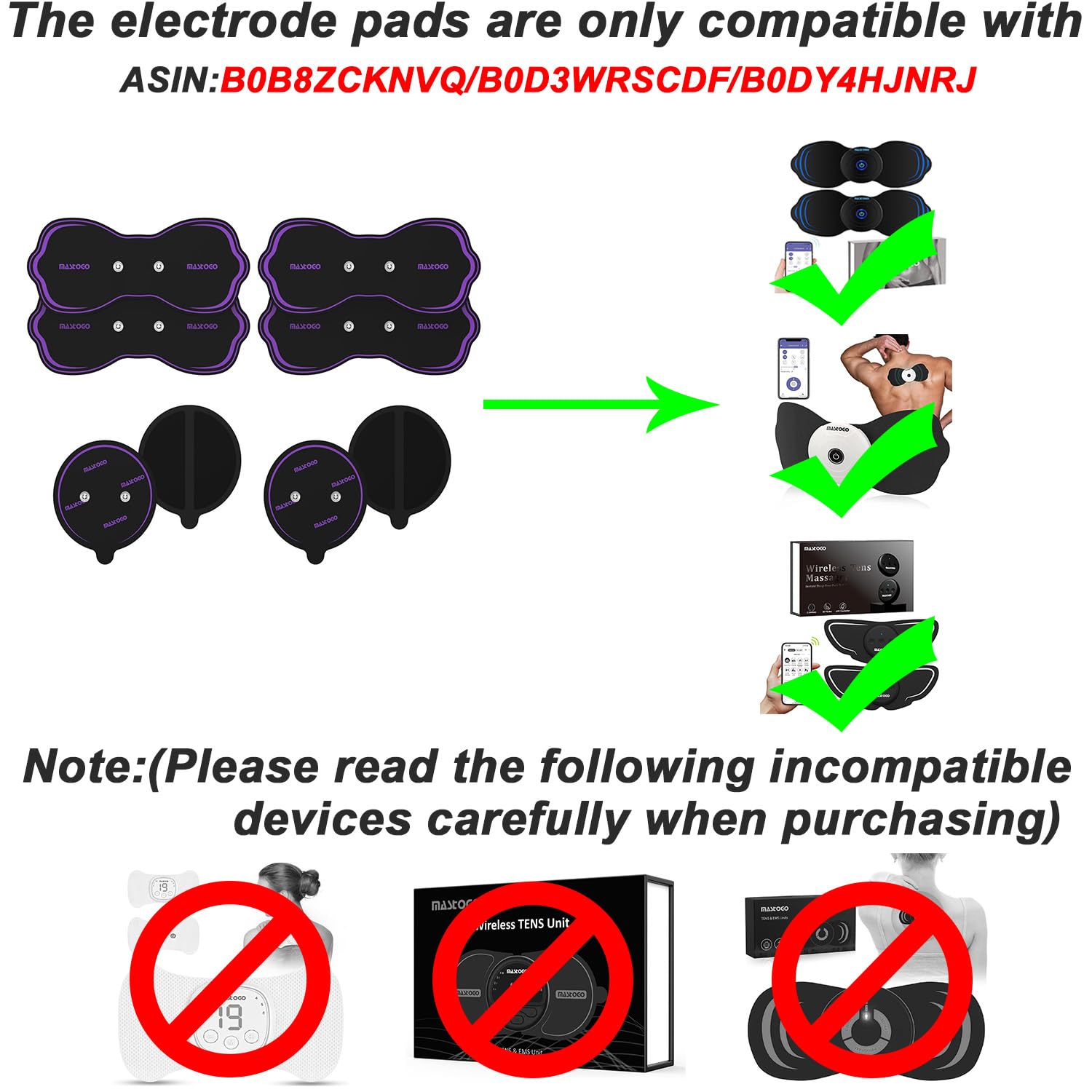MASTOGO 8 Pcs Wireless TENS Unit Electrode Pads, with 3.5mm Snap Connector — Amazon image 4