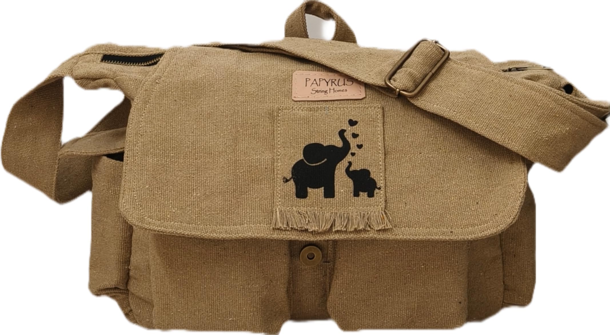 ROUGH Canvas cotton Messenger Bag, 34x25x10 cm (10.5L), Elephant motif, Unisex, Multiple Pockets, Adjustable strap.Sustainable-image-30