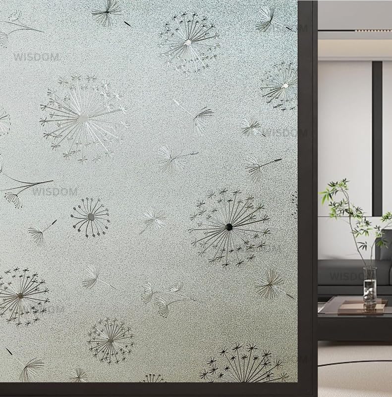 Image of WISDOM Premium Frosted Glass Window Film Self Adhesive Decorative Glass Window Privacy Sheet Film UV Control Removable Vinyl Privacy Film (White Snow, 12x66 Inch)