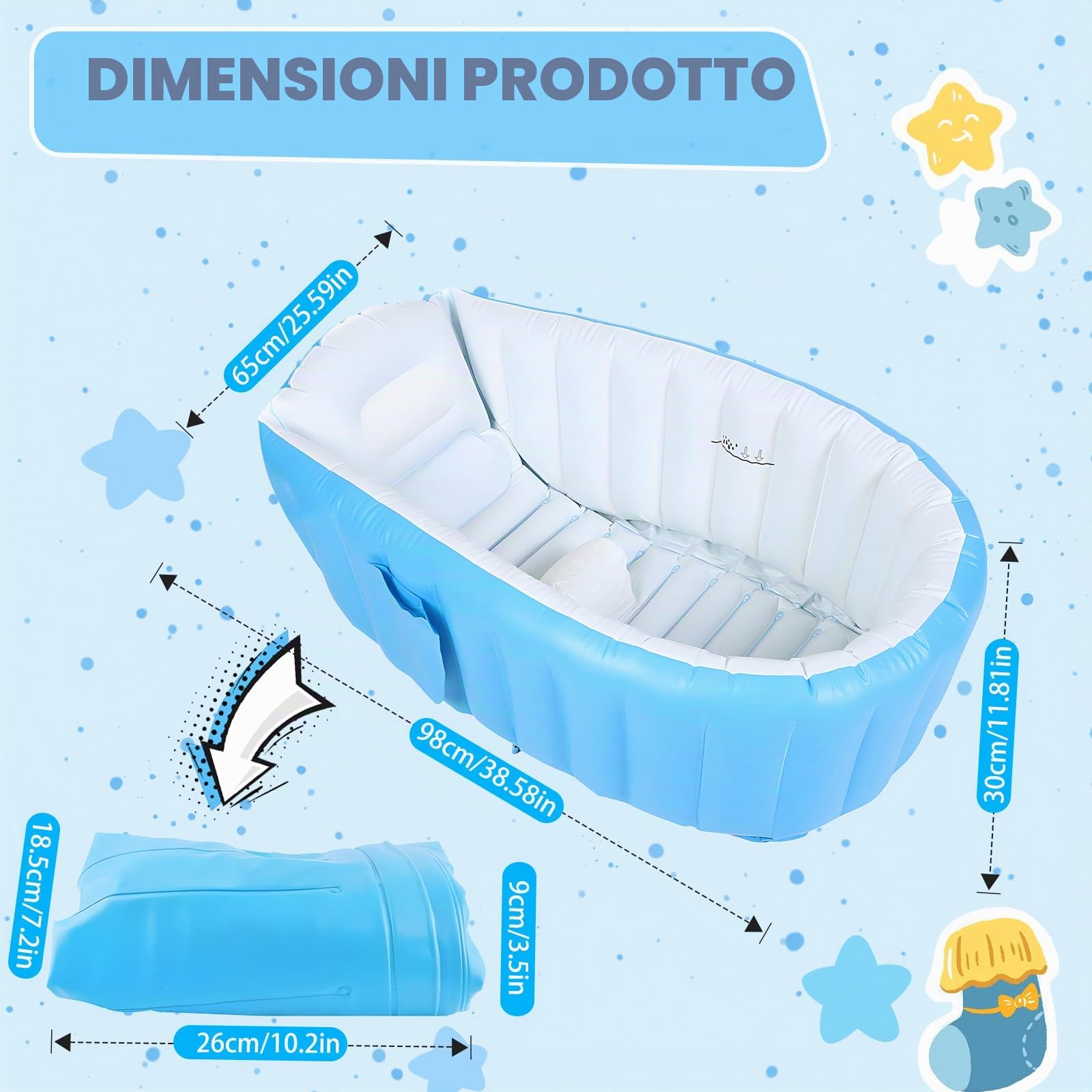 Vasca da Bagno Gonfiabile per Bambini, Vasca da Bagno Portatile da Viaggio con Pompa ad Aria, Vasca da Bagno Pieghevole Antiscivolo Mini Piscina, per Neonati e Bambini Piccoli