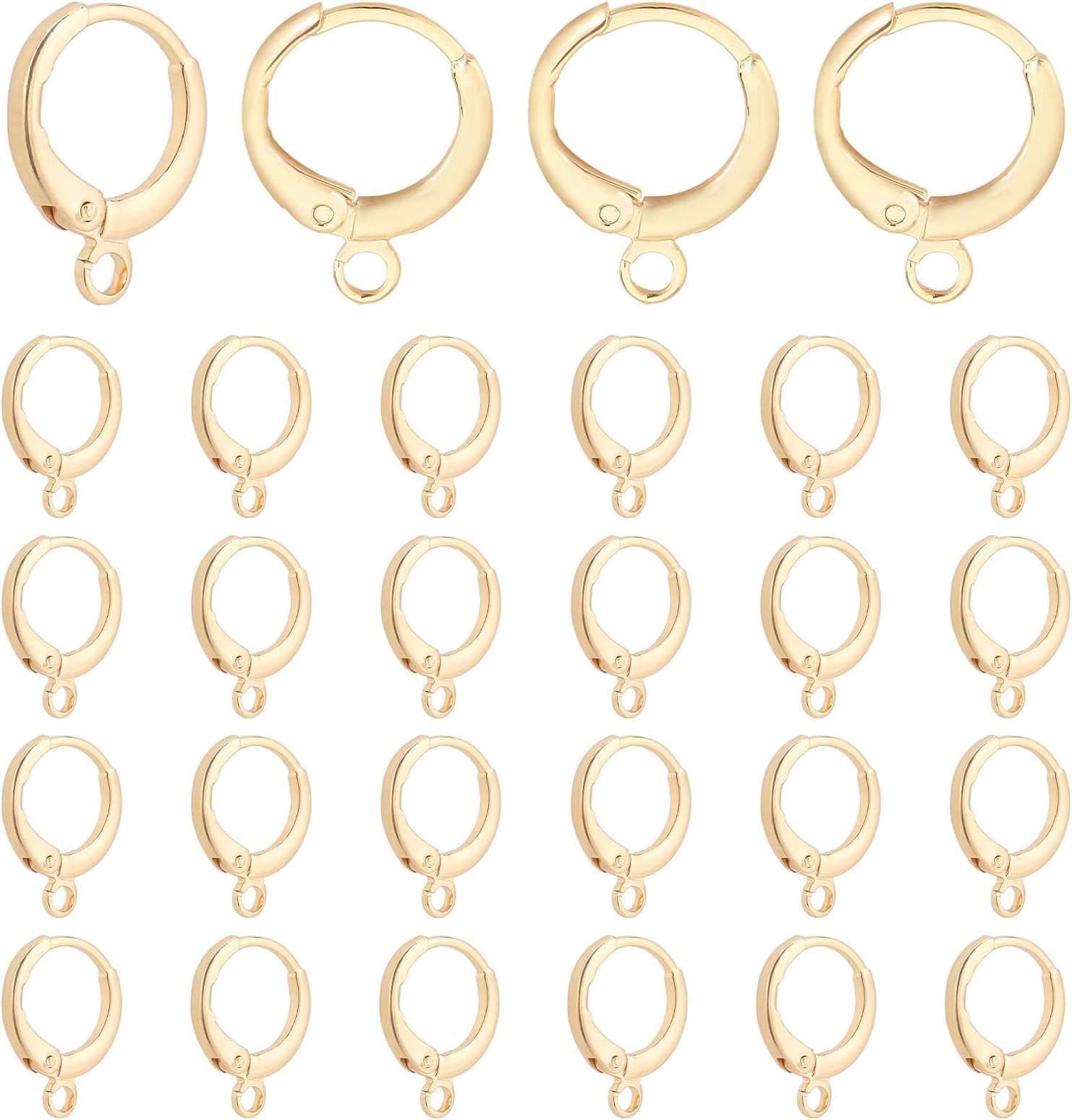 MAKINGTEC 30pcs Earring Hooks Huggie Hoop, Hypoallergenic Dangle Tarnish Resistant Round Earring Hooks, 18K Gold Plated Lever Back Earring Hook for Men Women Earring Jewelry Making, 11.5x15x2mm