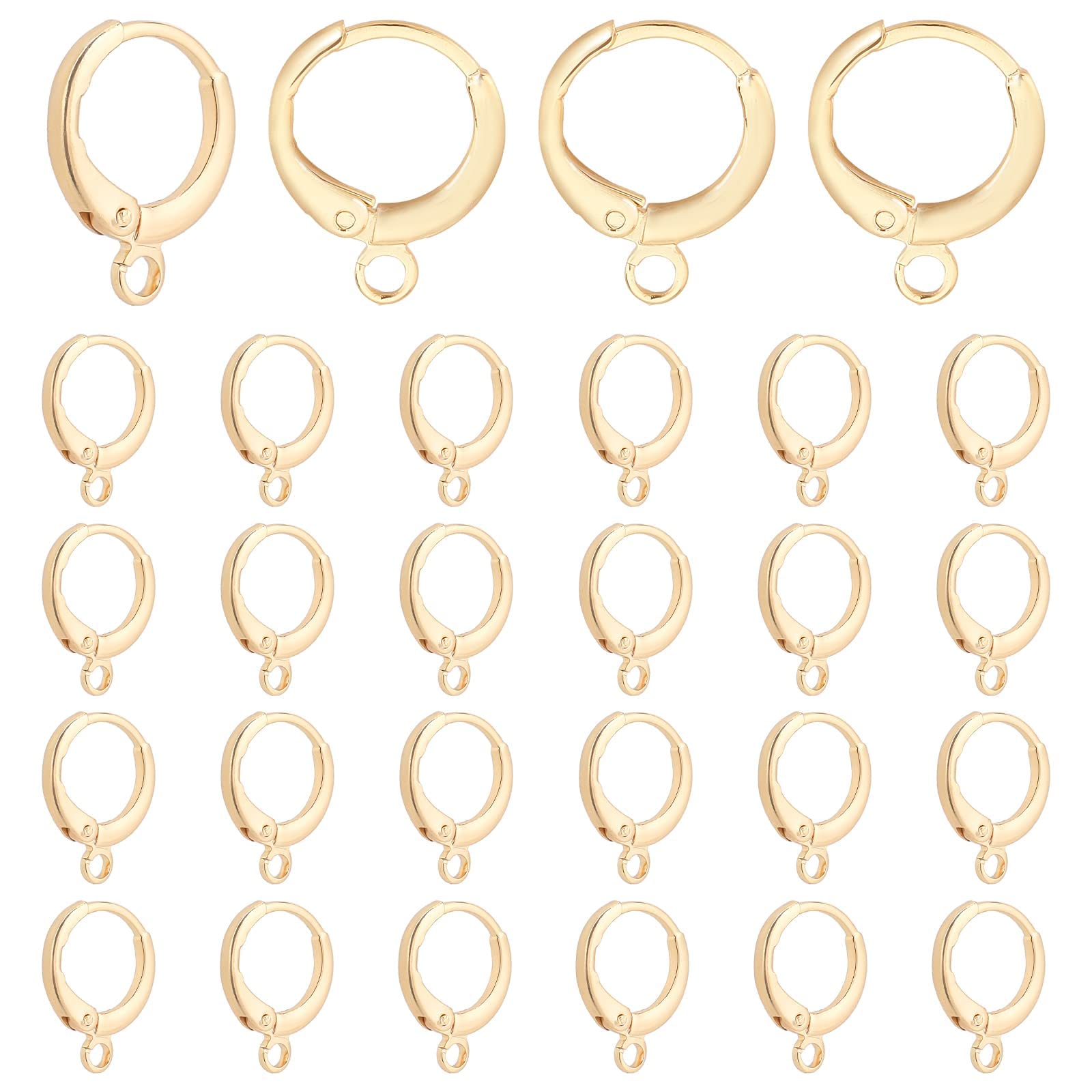 MAKINGTEC 30pcs Earring Hooks Huggie Hoop, Hypoallergenic Dangle Tarnish Resistant Round Earring Hooks, 18K Gold Plated Lever Back Earring Hook for Men Women Earring Jewelry Making, 11.5x15x2mm