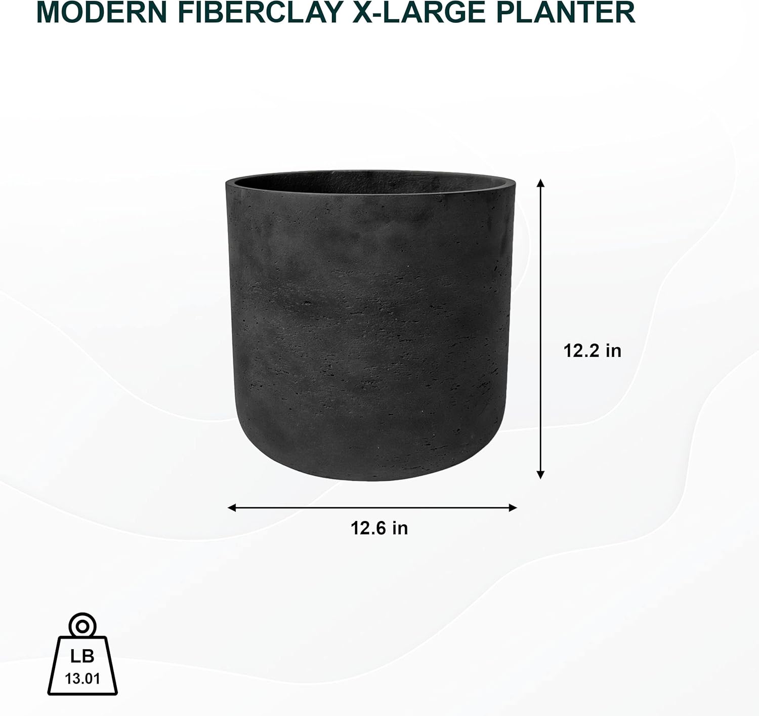 Pottery Pots Black Washed Round Bottom Planter - Fiberstone Indoor and Outdoor Flower Pot 13" H x 12" W