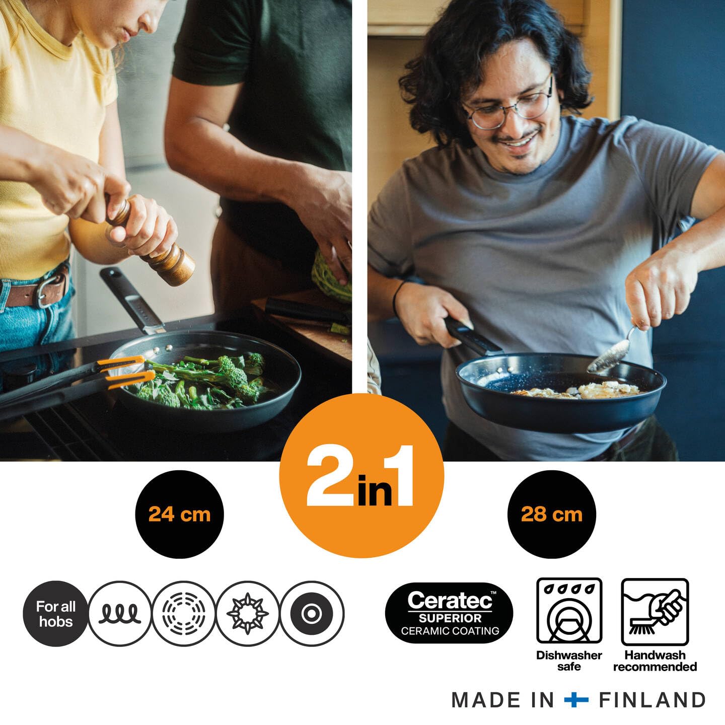 Fiskars Bratpfanne, Hard Face, Durchmesser 28 cm | Für alle Kochfelder geeignet, Antihaftbeschichtung, Kratzfest, Aluminium/Kunststoff, Schwarz, 1075520