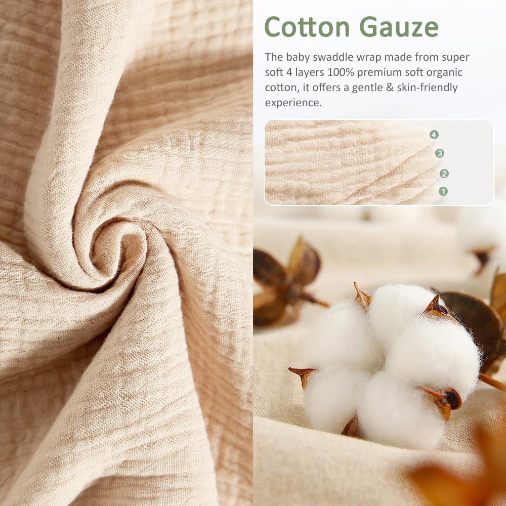 HINATAA Baby Swaddle Wrap, Newborn Swaddle Blanket Wrap with Breathable Organic Cotton, Adjustable Swaddle Blanket - Image 2