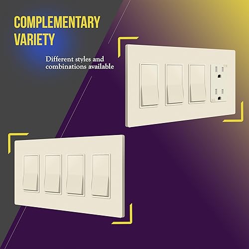 Miniatura 550 de ENERLITES SI8834-BK - Placa de pared decorativa sin tornillos, cubierta de enchufe segura, 4 entradas, 4.68 x 8.30 pulgadas (alto x largo), Negro