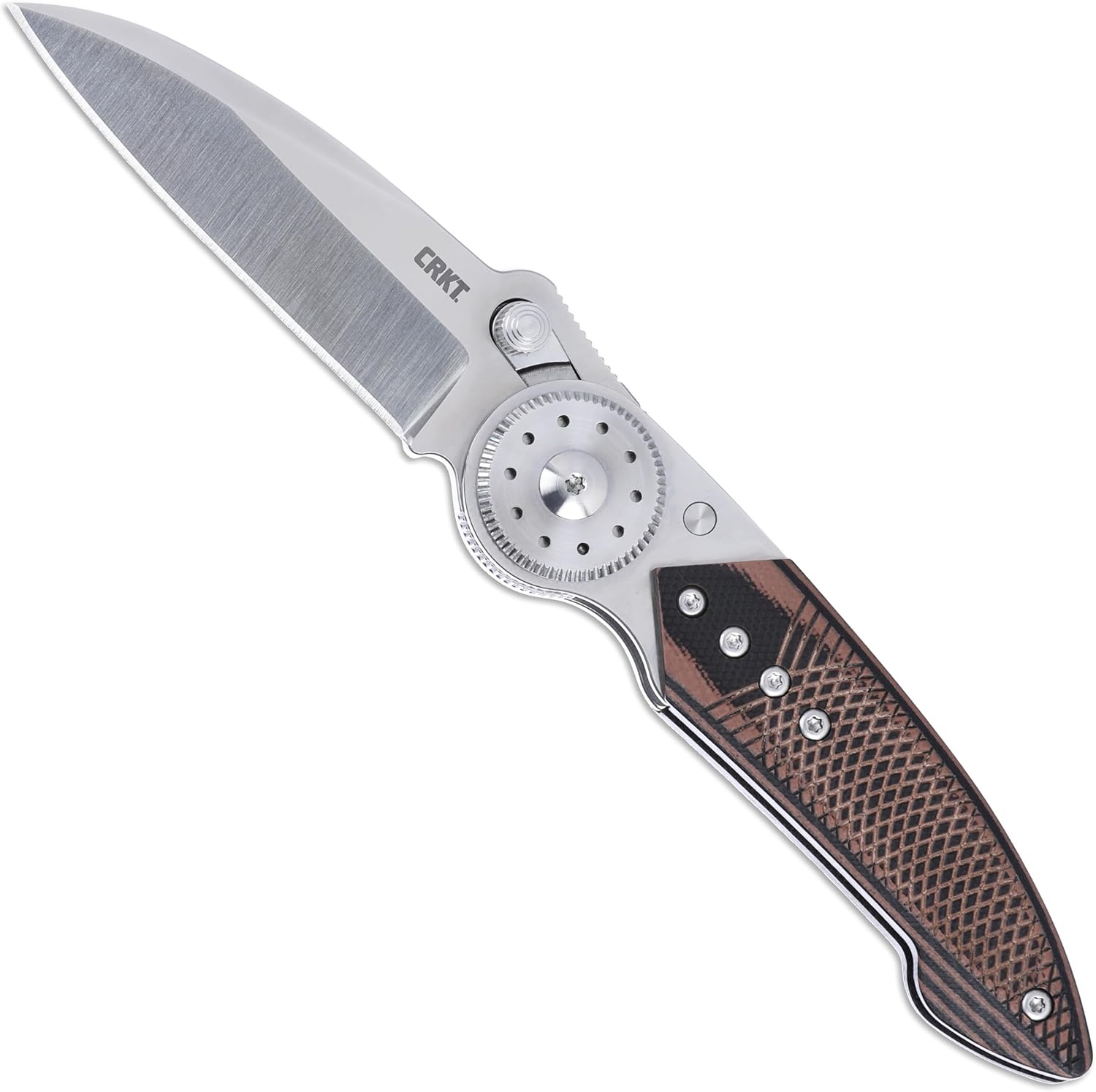 CRKT Walker Blade Lock Everyday Carry EDC Folding Knife with Blade Lock: 14C28N Steel Plain Edge, Stainless Steel Handle with G10 Overlay, Pocket Clip, 4200