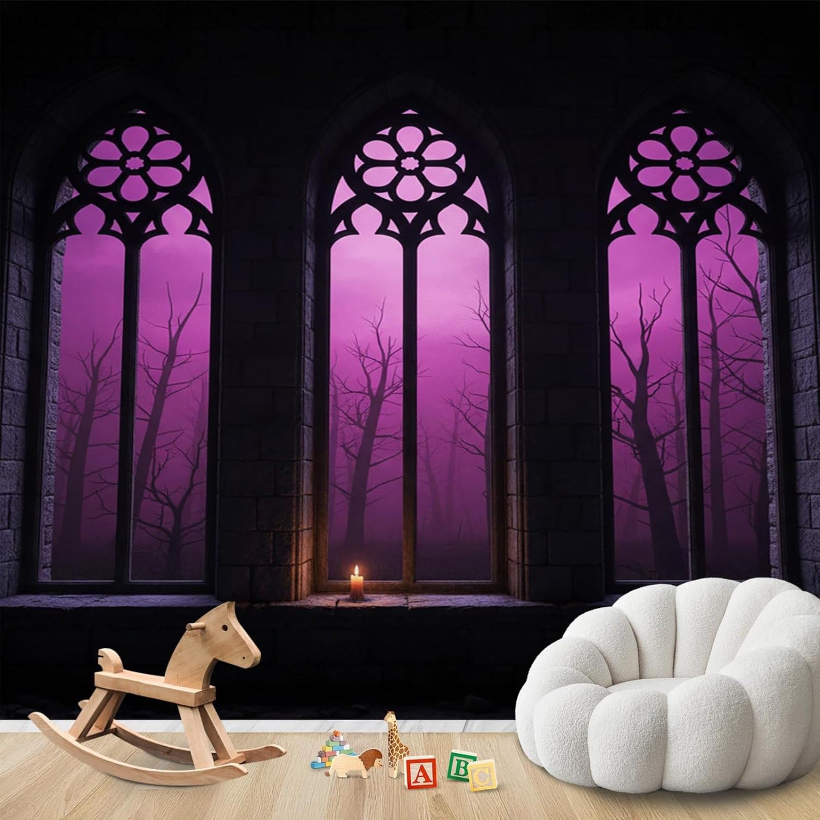 hgjdjhnf Gothic Window Bedroom Wallpaper Non-Woven Mystical Living Room Wall Gothic Pattern Wallpaper,300cmx210cm Stickers - Frameless Painting - Poster