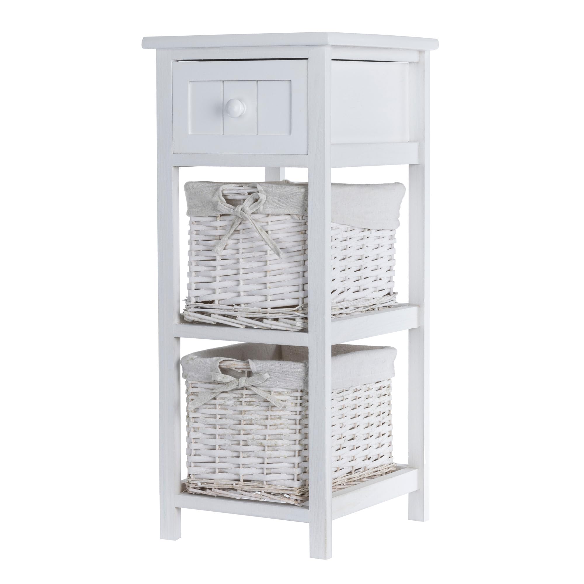 LIVIVO Bedside Cabinet Wood Off-White Storage Drawer Basket Shabby Chic