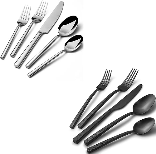 Alata Potter Mirror & Ripple - Juego de cubiertos forjados de acero inoxidable (20 piezas)