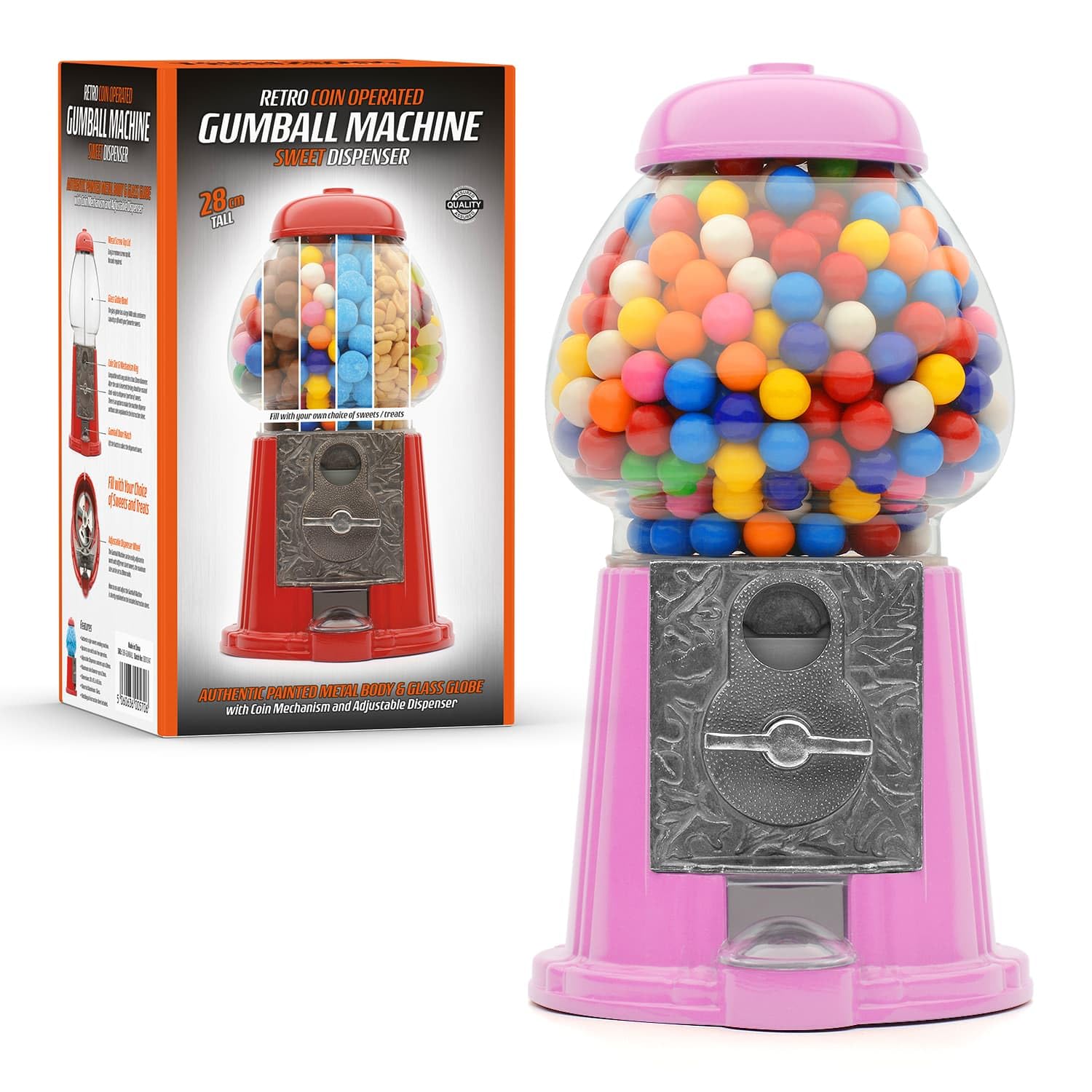 Ckb Ltd Pink Large Gumball Machine Retro Sweet Dispenser Storage Piggy Bank Money Box Coin Operated Saver H28cm (Large Size 28 X 15.3 X 16.5Cm) (Pink)