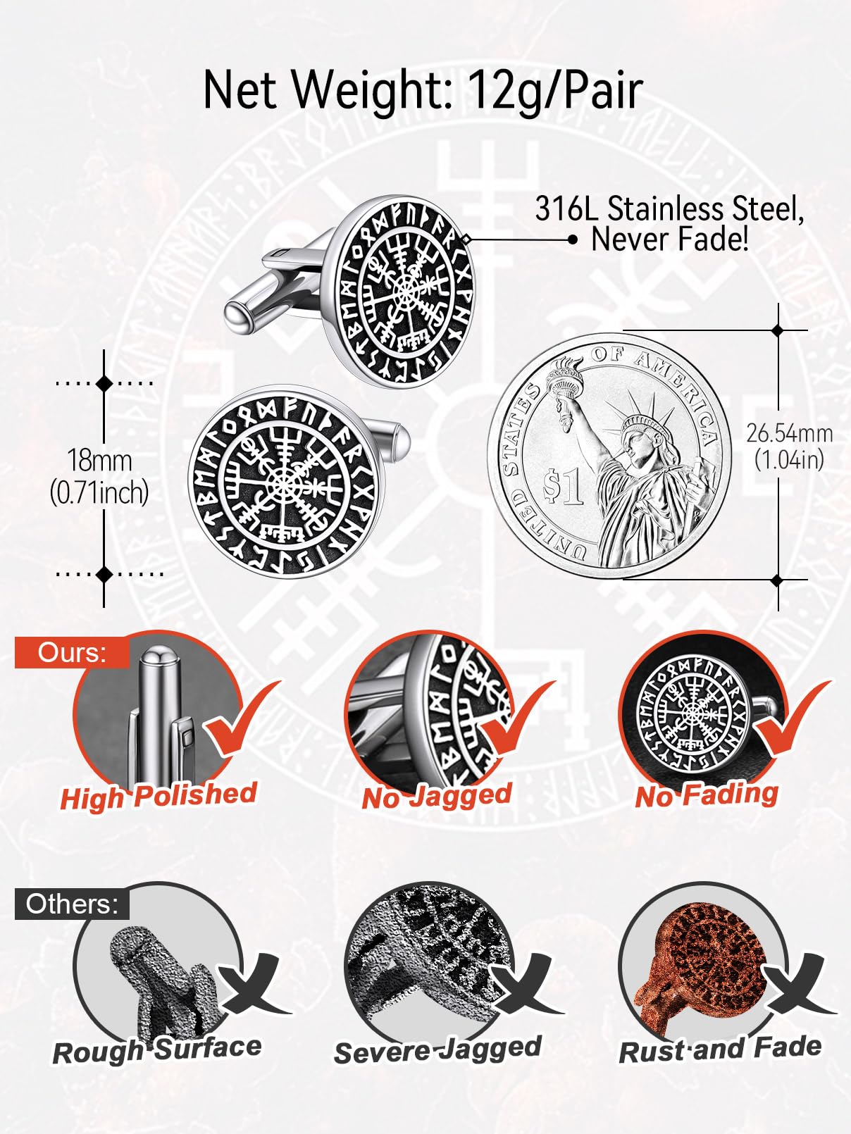FaithHeart Gemelos Vikingos Hombres Acero Inoxidable 316L Gemelos Camisa Hombre Gemelos Religiosos Runas Vegvisir Celta Amuleto Padre