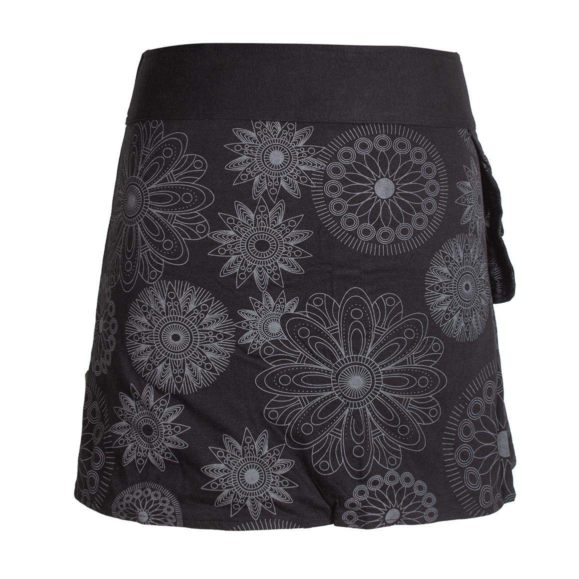 Vishes - Alternative Bekleidung - Damen Wickel-Rock Bedruckt Bestickt Blumen Mandala Gürtel-Tasche