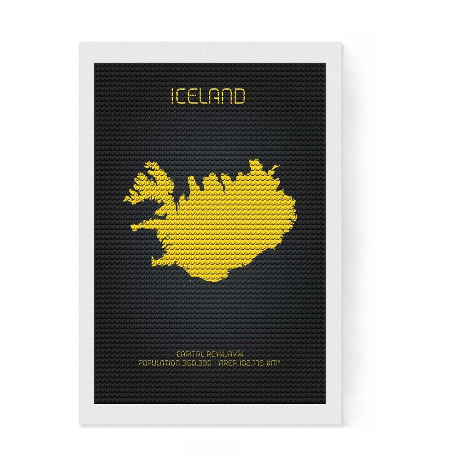 Junmoney Iceland Map Diamond Painting Canvas Kit 8"x12", Winter Craft, Christmas Gift, Aesthetic Room Decor, Canvas Picture