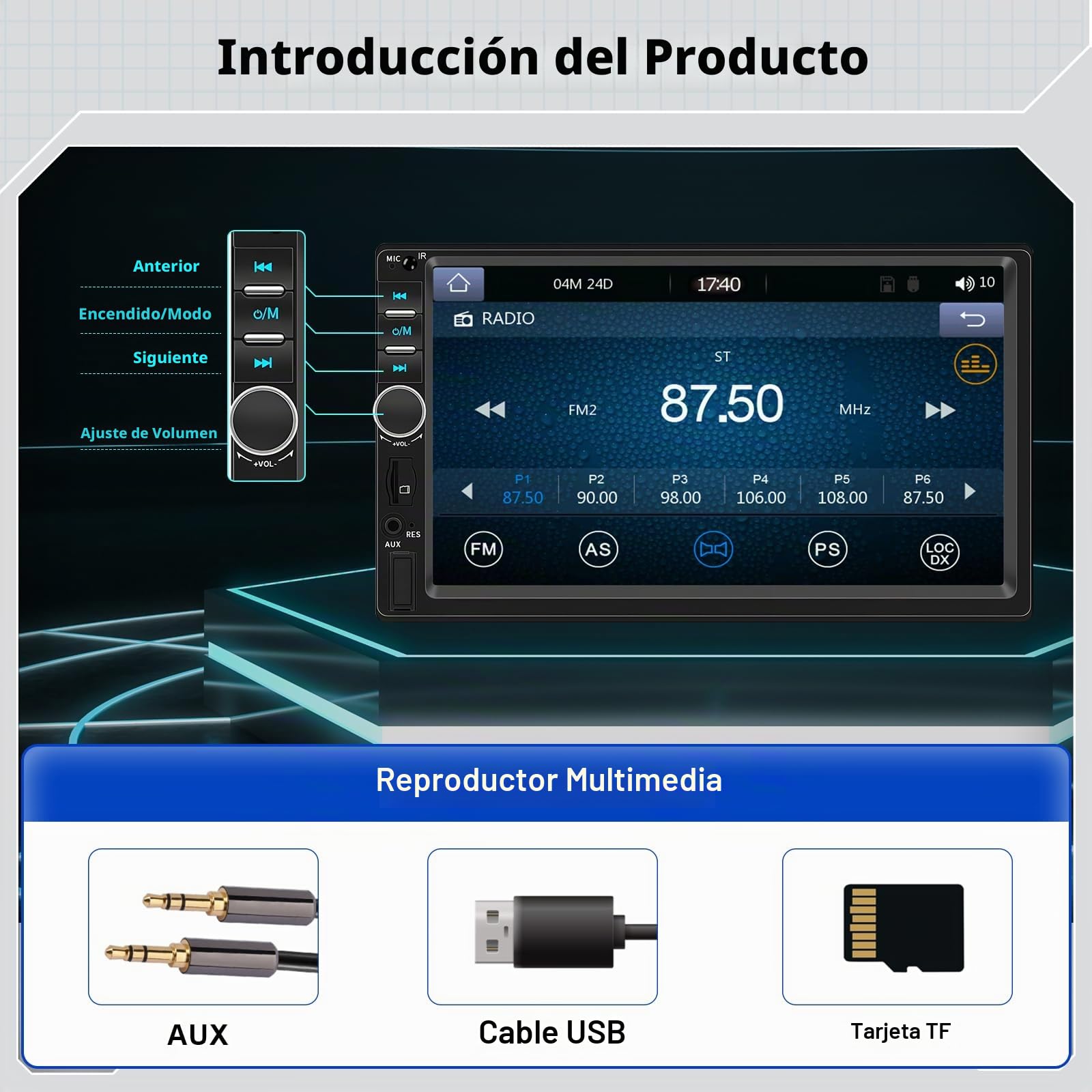Hodozzy Radio Coche 2 DIN con CarPlay Android Auto, Pantalla Táctil Coche 7 Pulgadas con Bluetooth Mirror Link/Controles en el Volante/FM Radio EQ USB AUX Reproductor Multimedia de Coche+ Cámara