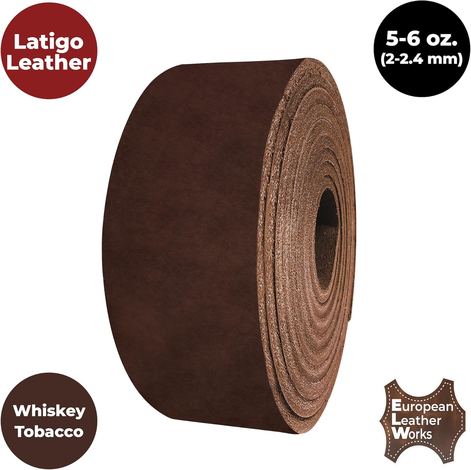 ELW 5-6 oz (2-2.4mm) Latigo Leather Belt Grade Straps | Size: 1"x72" (2.5x183cm) | Whiskey Tobacco | Full Grain Cowhide, Heavy Duty Holsters, Sheathes, Harness, Saddle, Guitar Straps, Crafts