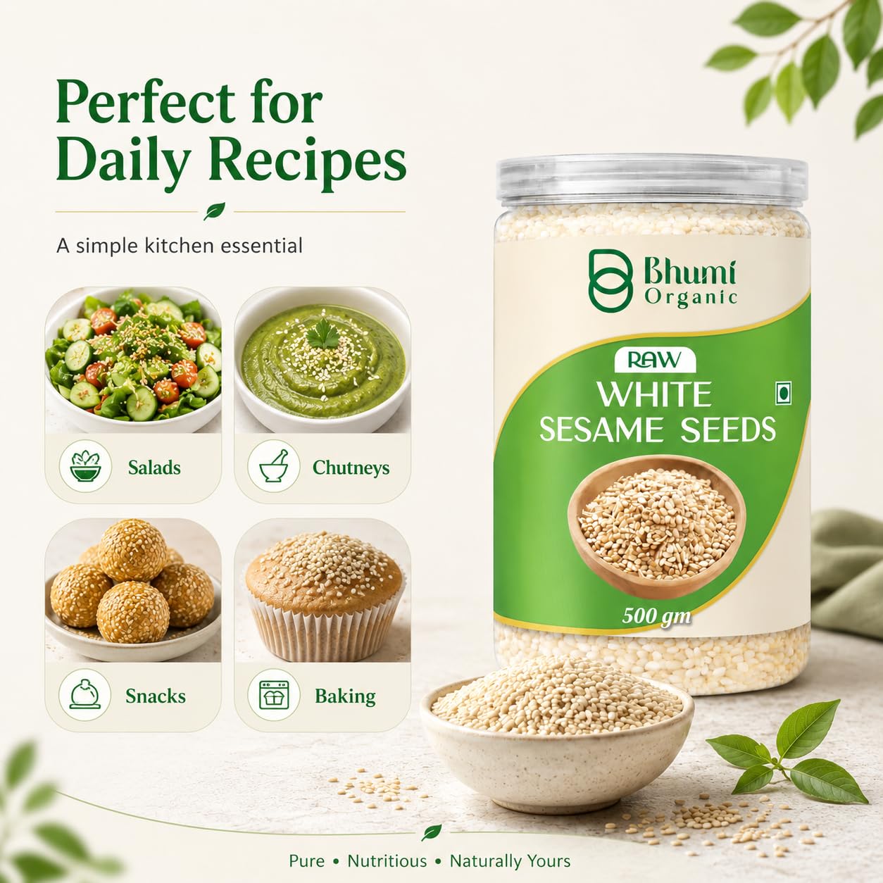 Bhumi Organic Raw White Sesame Seeds 500gm 3
