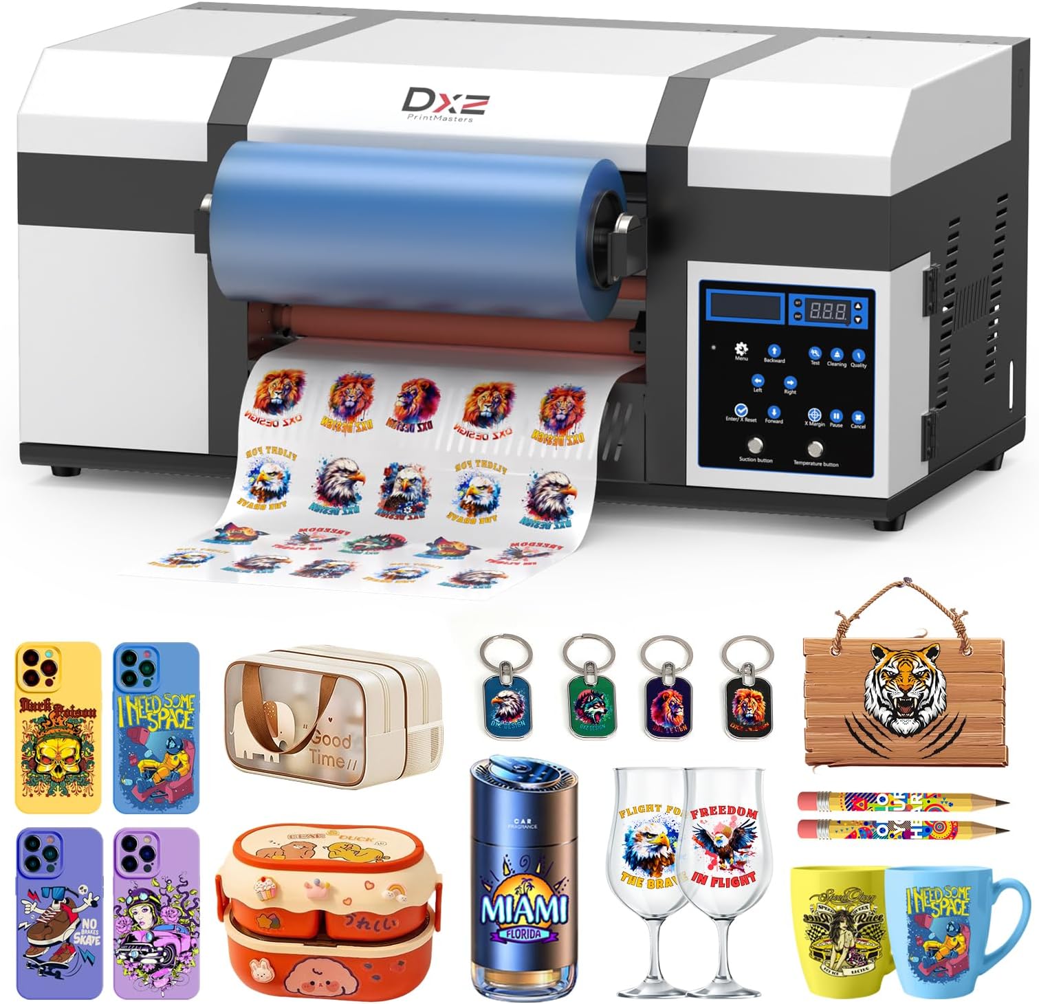 DXZ A3 UV DTF Printer with Laminator,Dual XP600 Print Heads, White Ink Stirring,All-in-One UV DTF Transfer Printer for Glass,Metal,Wood, Tumblers,Phone Cases,and More (White)