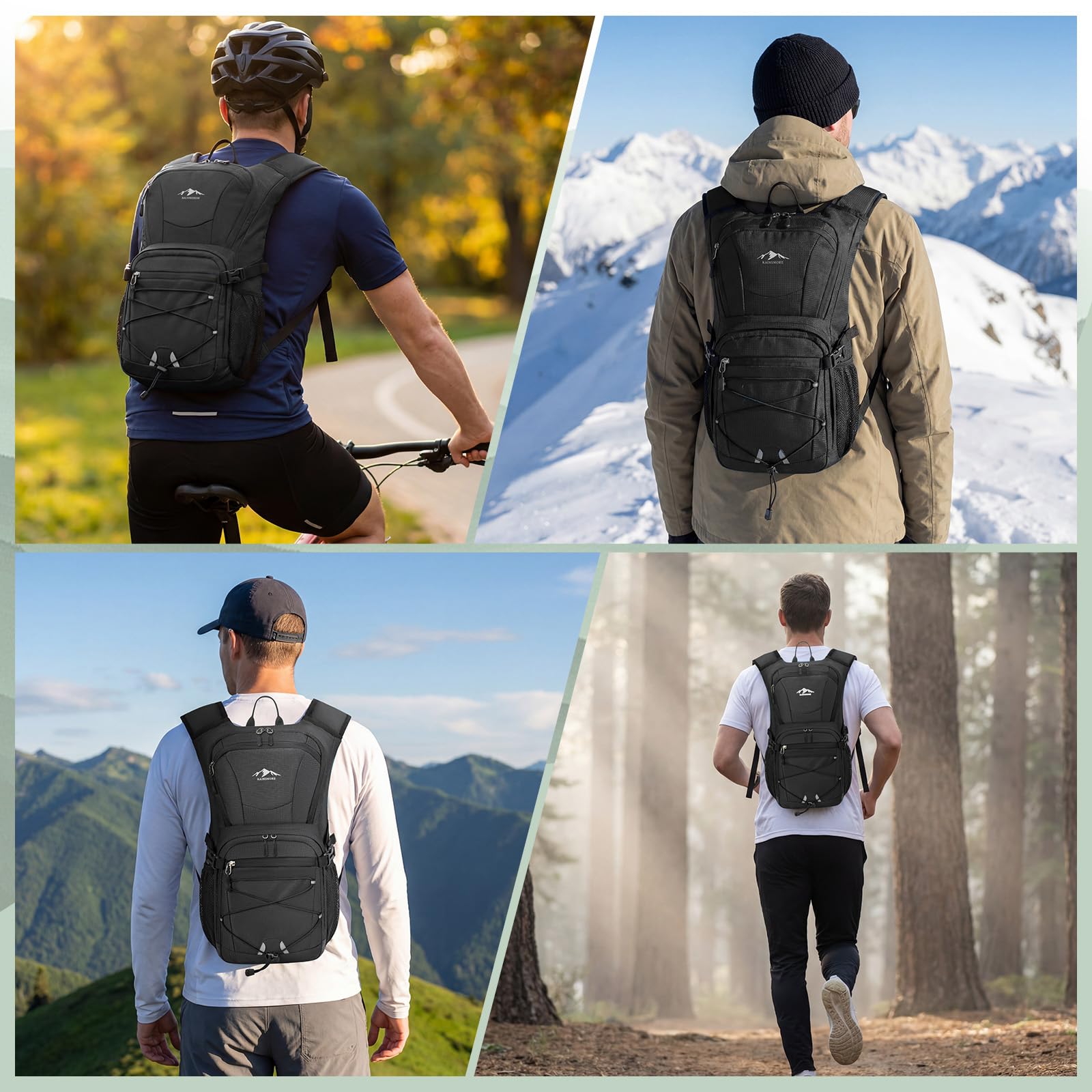 RAINSMORE Trinkrucksack mit 2L Trinkblase Leichter Wanderrucksack Rucksack mit Trinksystem für Herren Damen Fahrradrucksack Laufrucksack Hydration Rucksack zum Klettern Biken Bergsteigen