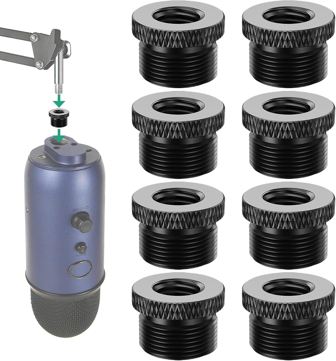Blue Yeti Mic Screw Adapter 5/8 Male to 3/8 Female, Metal Screw Thread Adapter for Blue Yeti X/Blue Yeti/Snowball Mic Boom Arm Stand, 8 Pcs (Black)